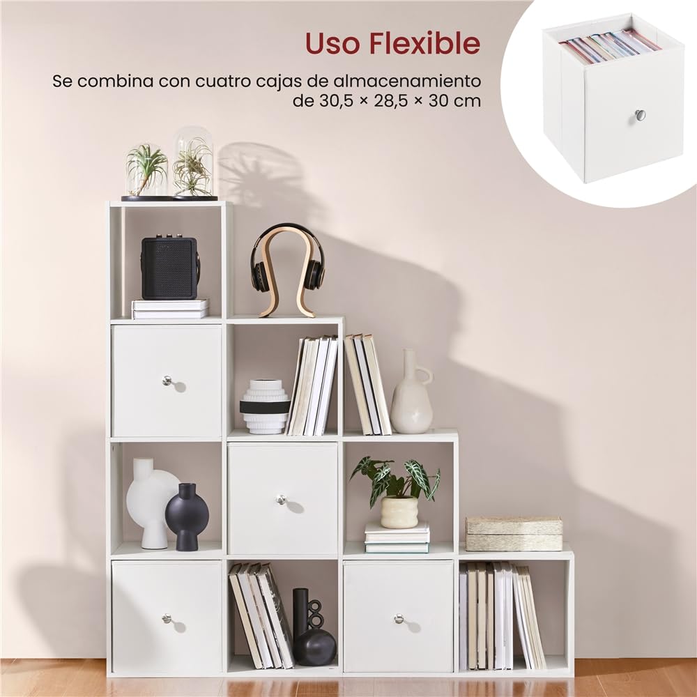 Yaheetech Estantería Librería de Pie Estantería Modular 10 Cubos | Estanteria Escalonada de Biblioteca Organizador Cubos Libreria Abierta Oficina, Salon y Estudio 128x29x128 cm Blanco