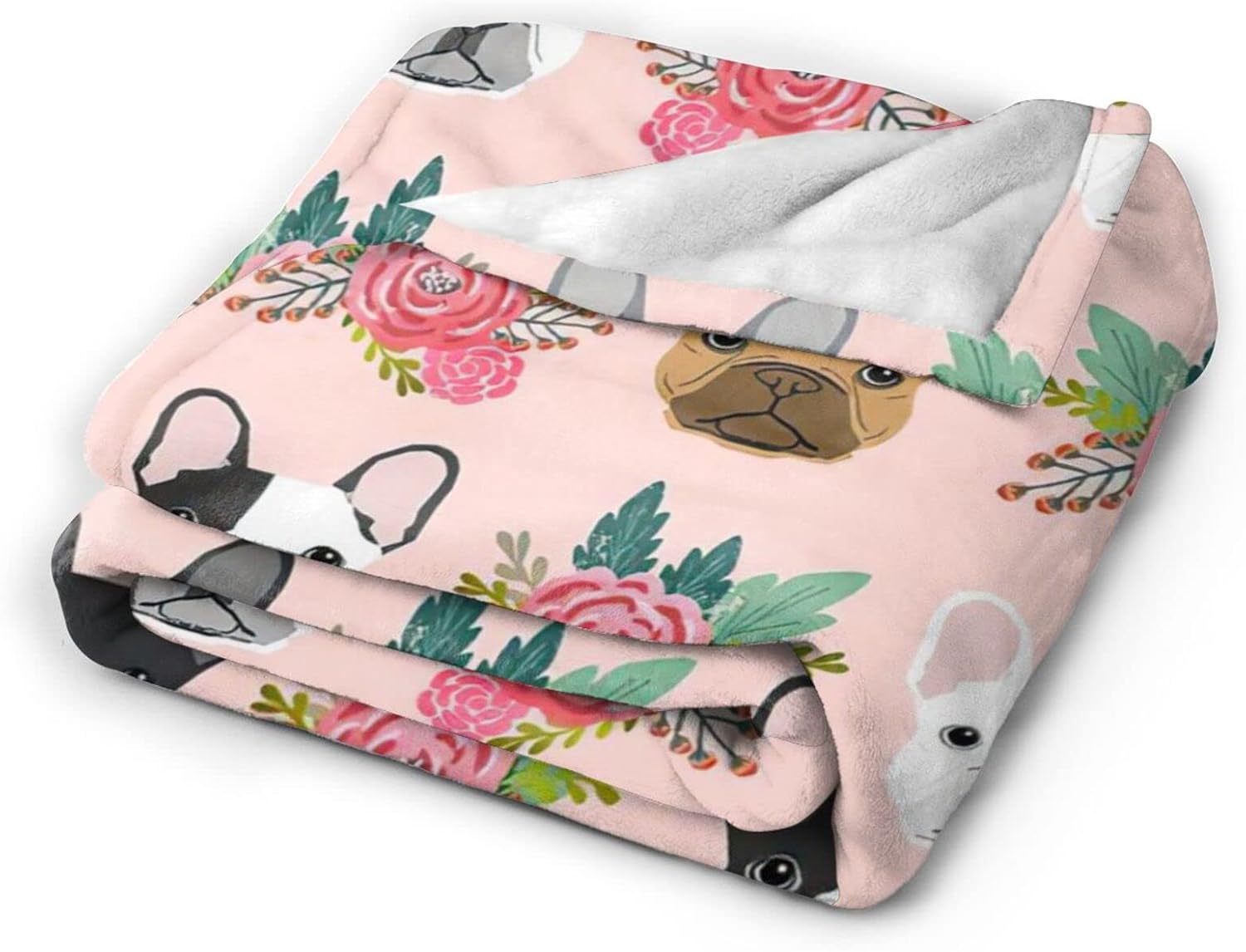 HAZIMCS Flannel Fleece Plush Throw Blanket,French Bulldog Floral Dog Cute pet Gifts Dog Breed Throw for Spring Recliner, Air Conditioning Blanket Quality Washable 80"x60"