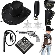 DAJASD 8 Stück Cowboy Kostüm Set für Kinder, Western Cowboy Zubehör Kit, Western Cowboy Cosplay Kleidung Kit mit Peitsche, Cowboyhut Zubehör Set für Cosplay Party für, Kinder über 3 Jahre