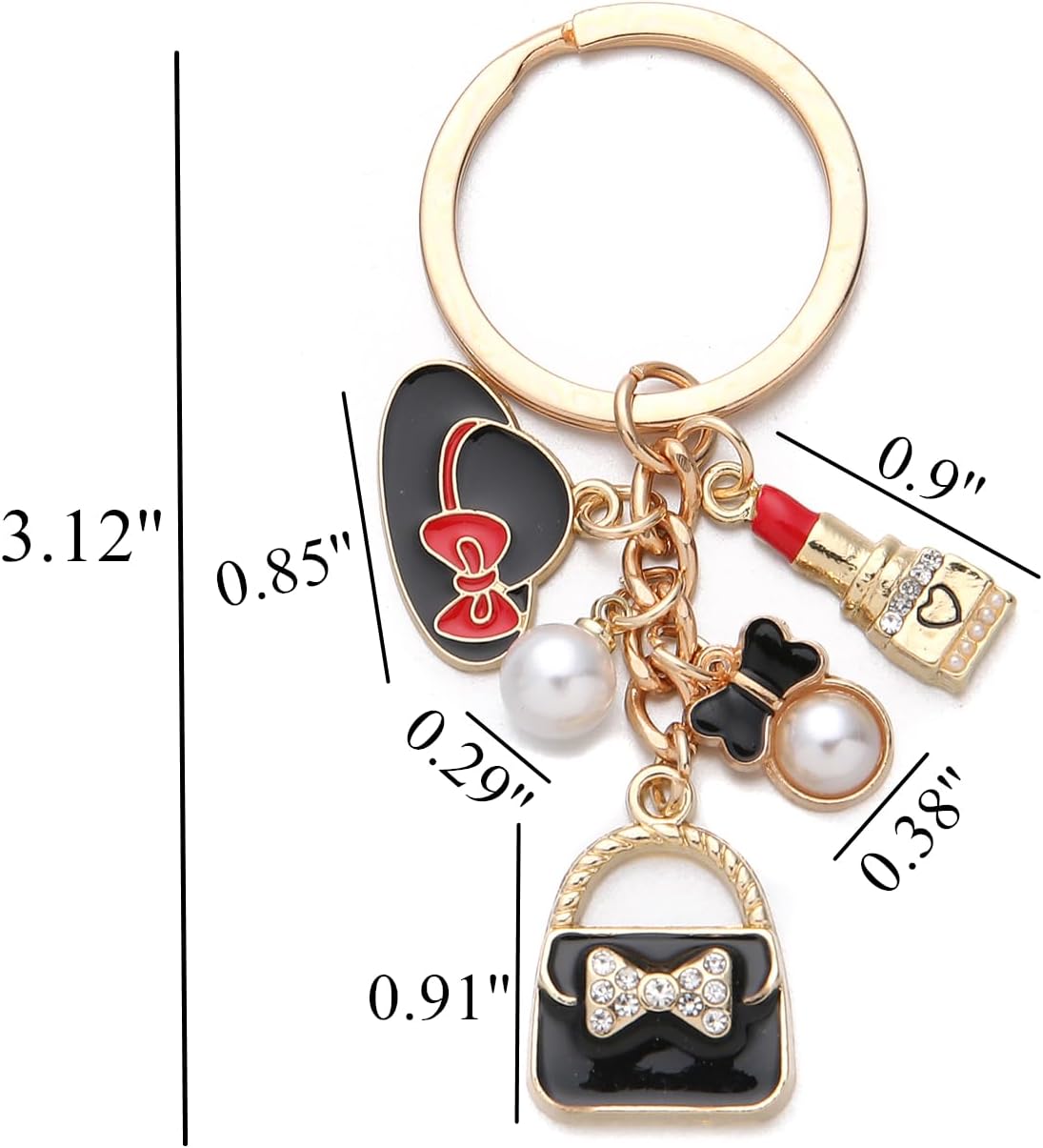 PHAETON 10PCS Keychains with Hat, Lipstick, Pearl, Bow, Handbag Pedant for Women Enthusiast Keychain Set Makeup Lovers Gift Cosmeticians Gift Make up Decoration Favor - Image 2