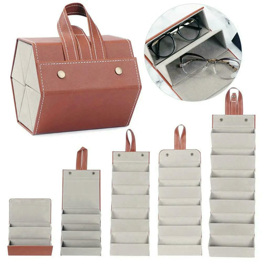 JJDFW Multifunktionale Aufbewahrungsbox für Schmuck und Brille, Geschenkbox, kariert, mehrere Fächer, Brillenetui aus PU-Leder