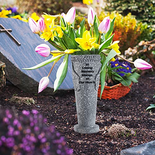 MIBUNGCemetery Grave Flower Vase, Grey Angel Wings Vase with Ground