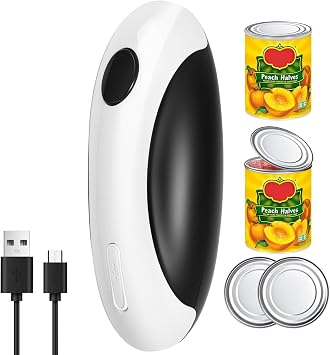 Auto Electric Can Opener Open Your Cans with A Simple Press of Button - Automatic, Hands Free, Smooth Edge, Food-Safe, Black and White