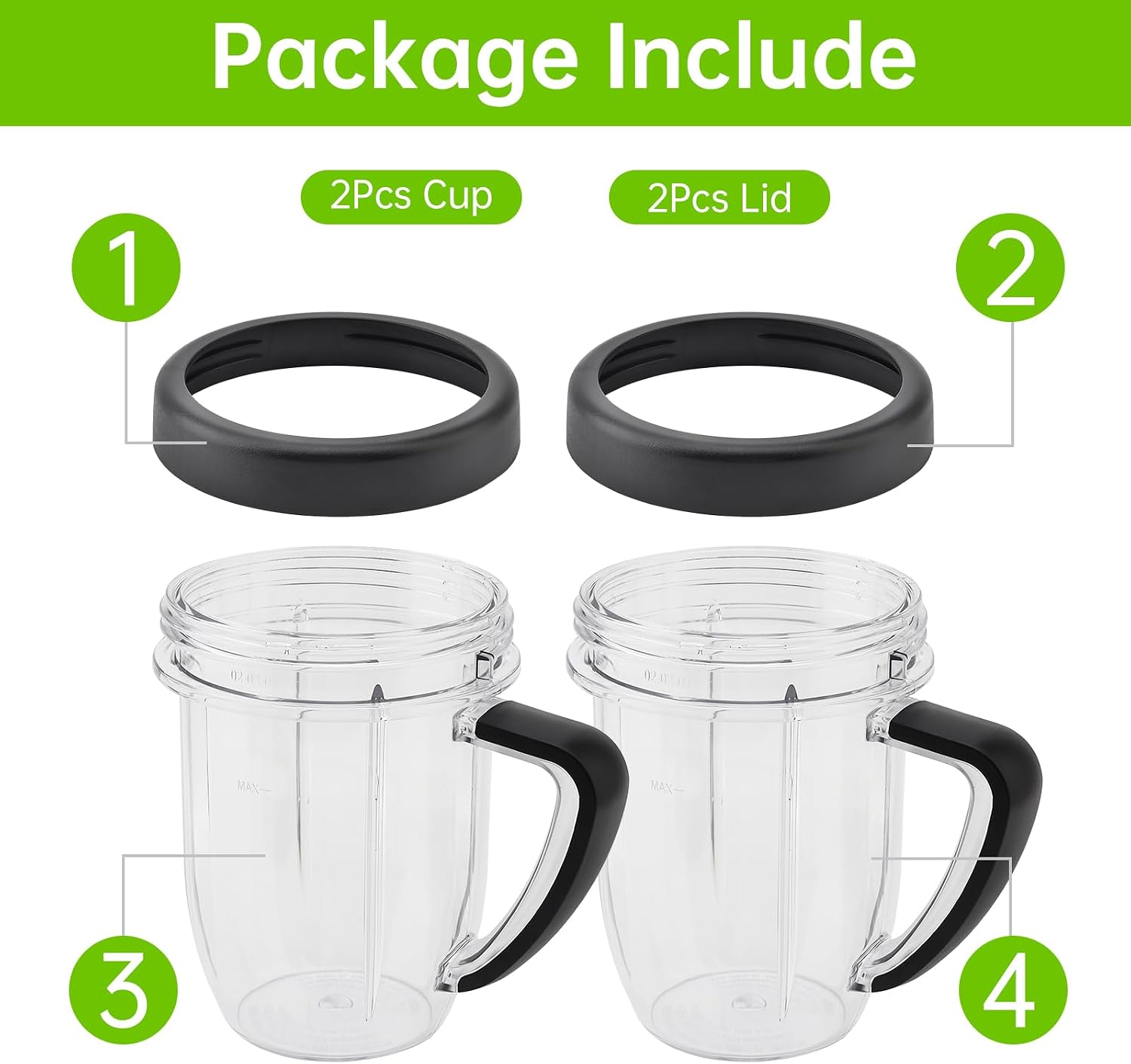 2 Pack Replacement 30 Ounce Cup Jar with Handle Mug with Lip Ring Part, Compatible with Nutribullet RX 1700W NB-301, N17-1001, NBM-U0272 Blenders