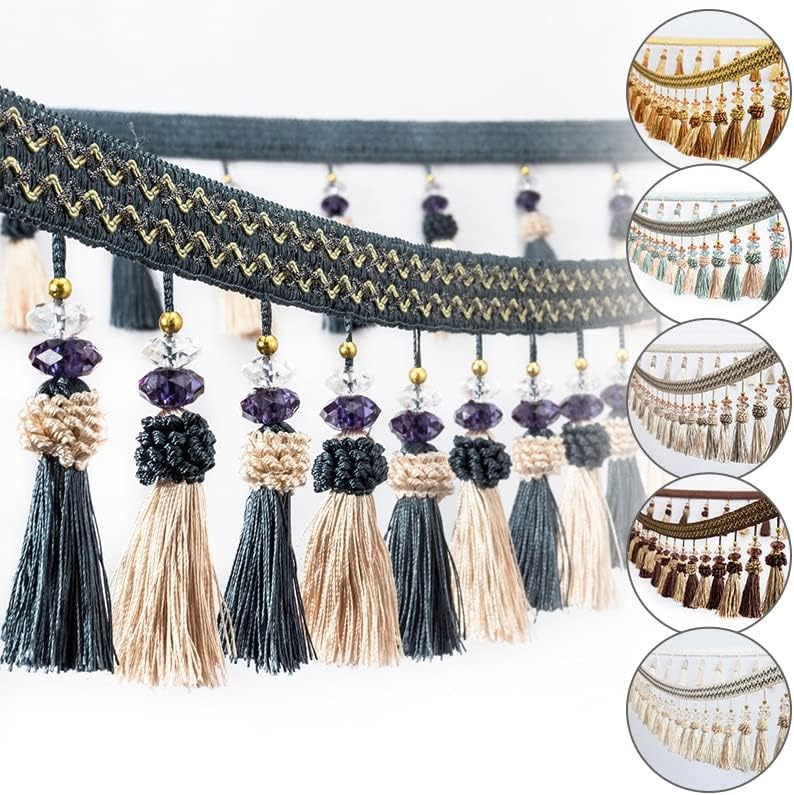 Home Product 1/2/3/5 Meter Curtain Tassel Fringe Lace Edging Trim Crystal Ribbon Trim Sewing Crafts Curtain Cushion Upholstery Decor Crafts - 5 Meter
