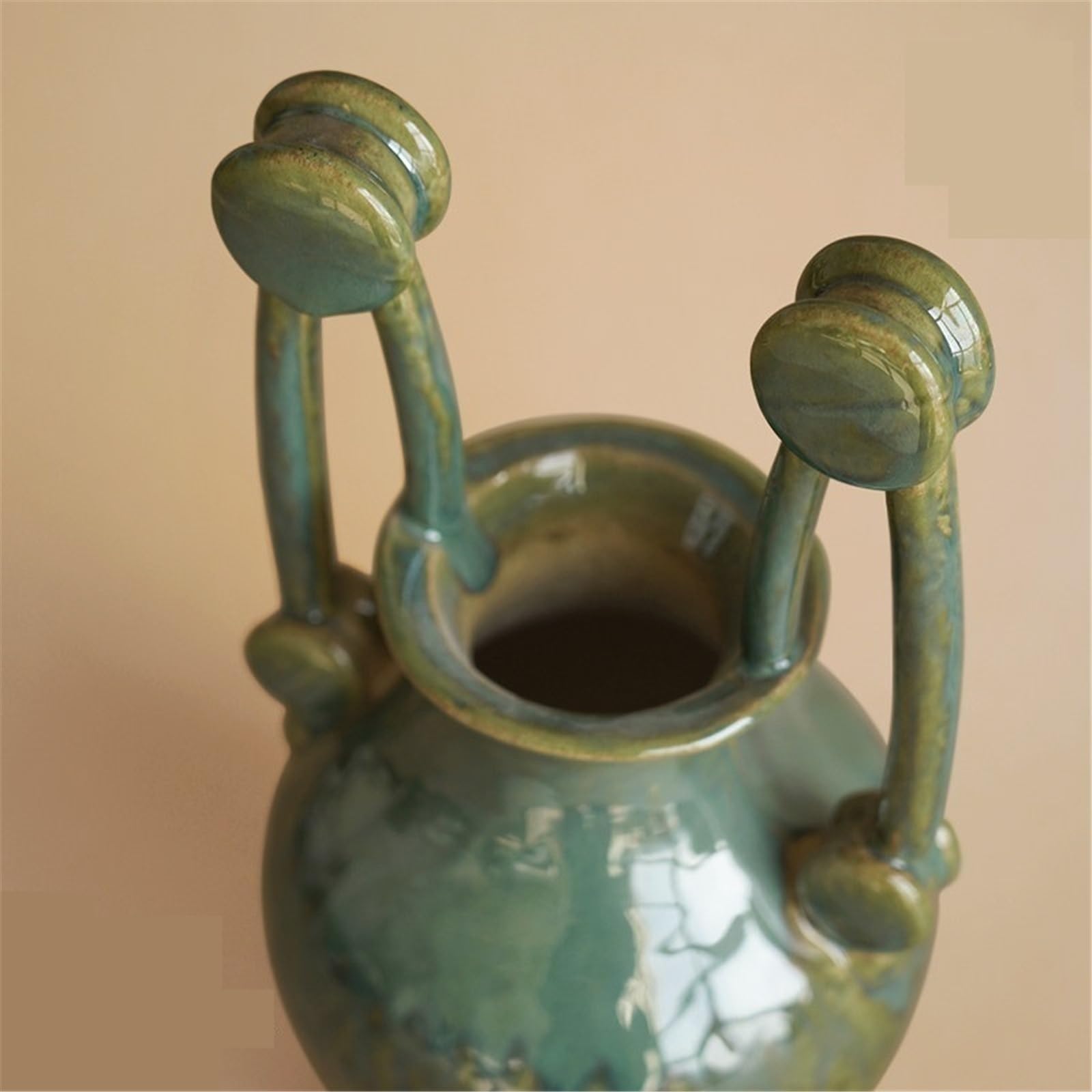 Wazon na kwiaty Vintage ceramiczny wazon z podwójnymi uszami Ozdoba do salonu Wyposażenie domu, 16,5 * 14 34 cm
