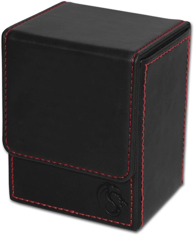 BCW Deck Case LX | Holds 80 Sleeved Gaming Cards | Black Leatherette with Red Stitching | Magnetic Closure | Durable Card Storage for Magic, Pokémon and Star Wars