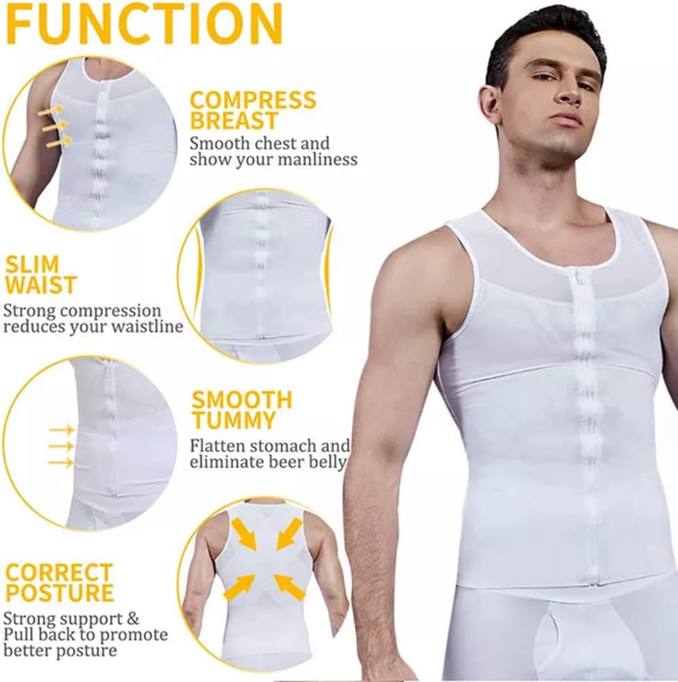 Men Compression Shirt Vest Tummy Control with Zipper Waist Sweat Belt for Belly Burner Slimming S-2XL