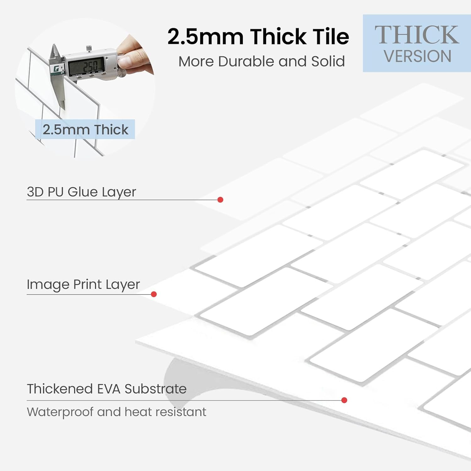 Yoillione Upgrade Thicker Peel and Stick Wall Tiles Backsplash for Kitchen and Bathroom, Metro Subway Tiles Self Adhesive Tile Stickers 3D Stick on Tiles Splashback White, 10 Sheets, Bright white gray