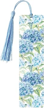 Peynir Blue Hydrangea Flower Bookmarks with Tassels Fashion Wooden Book Marks Great Gifts for Book Lovers