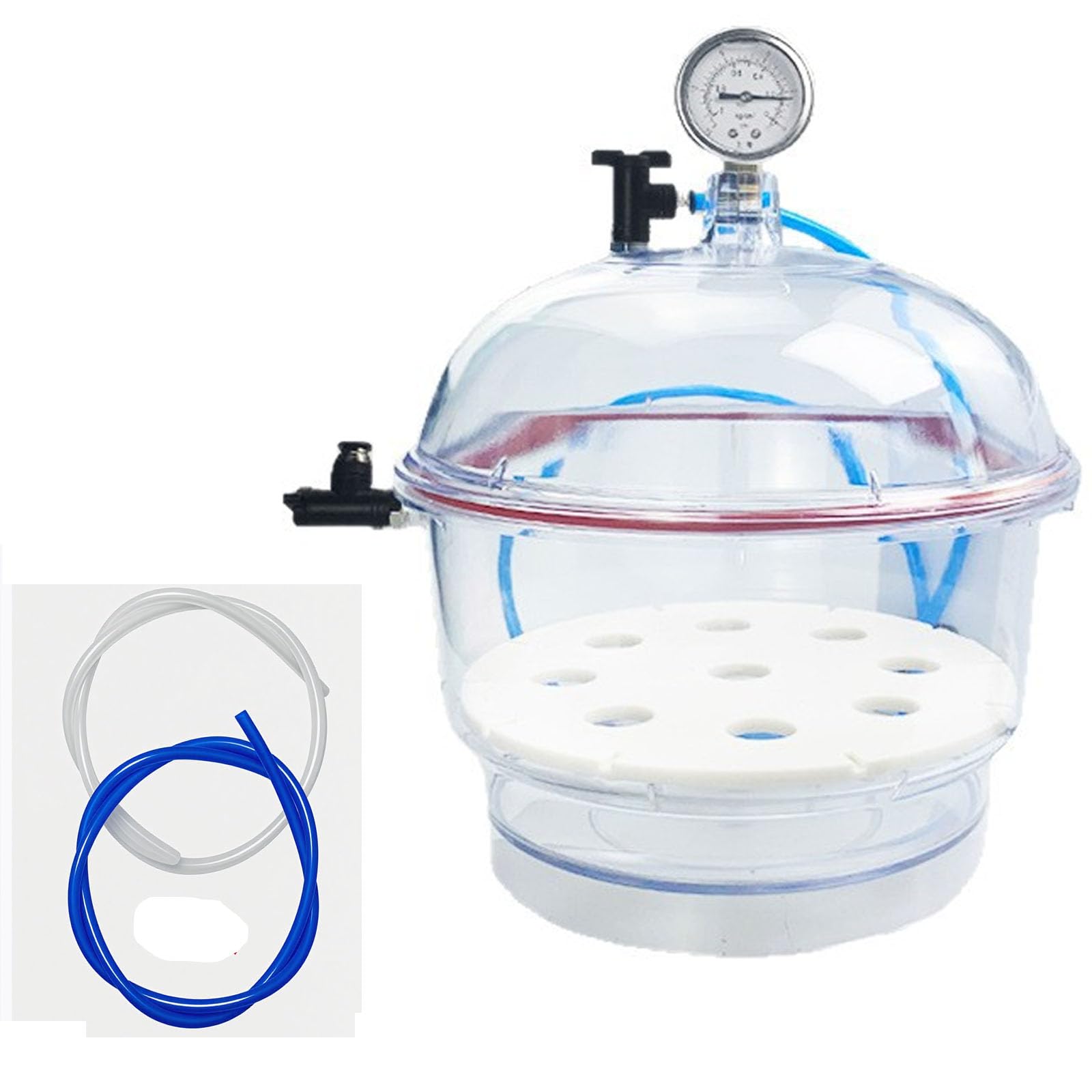 Desecador Al Vacío De Pc, Contenedor De Secado Al Vacío Transparente De 150/250 Mm, con Doble Válvula De Vacío, Manómetro Y Junta De Silicona Fiable, Material Reforzado, 250mm
