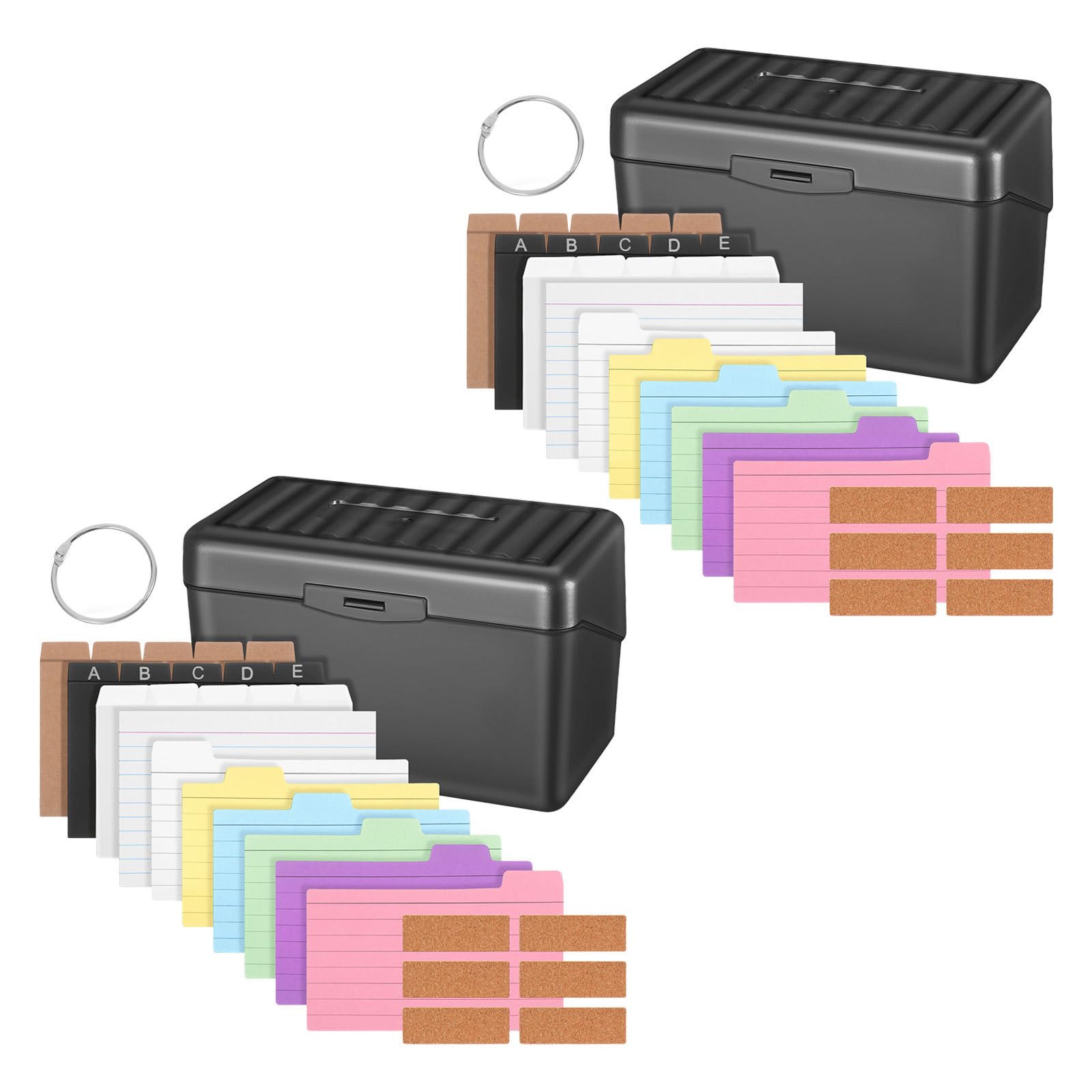 SECFOU 2 Sets Karteikasten mit Registerkarten Desktop Schwarze Aufbewahrungsbox und Vielseitiger Organisationsfunktion für Büro und Zuhause