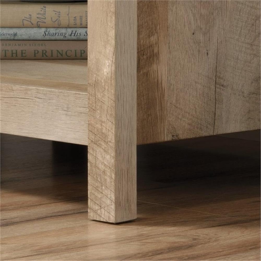 Pemberly Row Nightstand, 25.75" H x 22.13" W x 17.5" D, Lintel Oak Finish, Engineered Wood and Metal, Drawer with Safety Stops, Open Shelf Storage, Bedroom Side Table