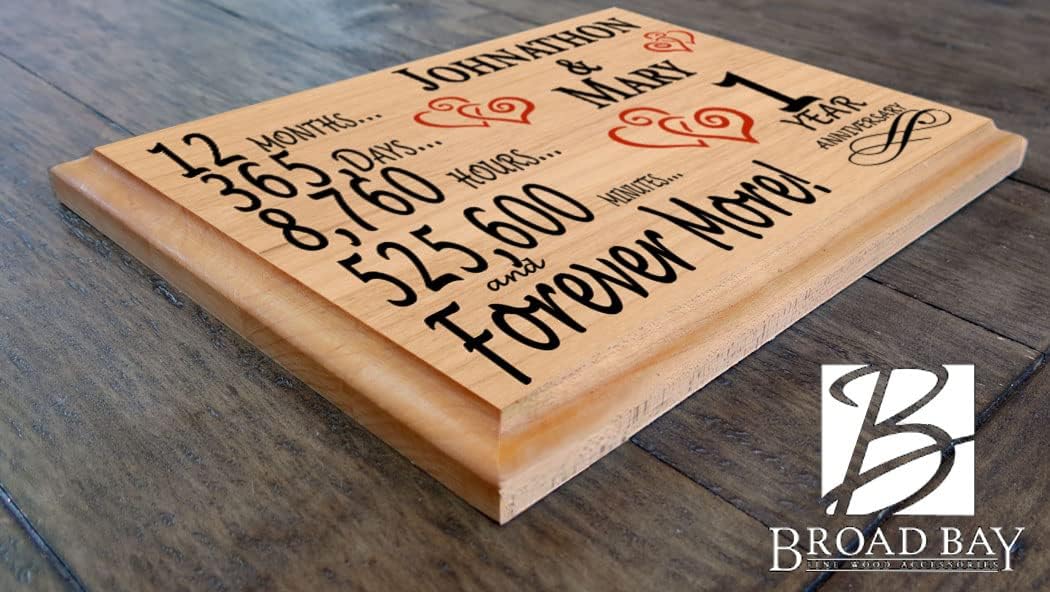 First Anniversary Sign Gift Personalized 1st Year Wedding Anniversary Present for Wife Husband Couple - Solid Wood - Made in the USA (1 Year)