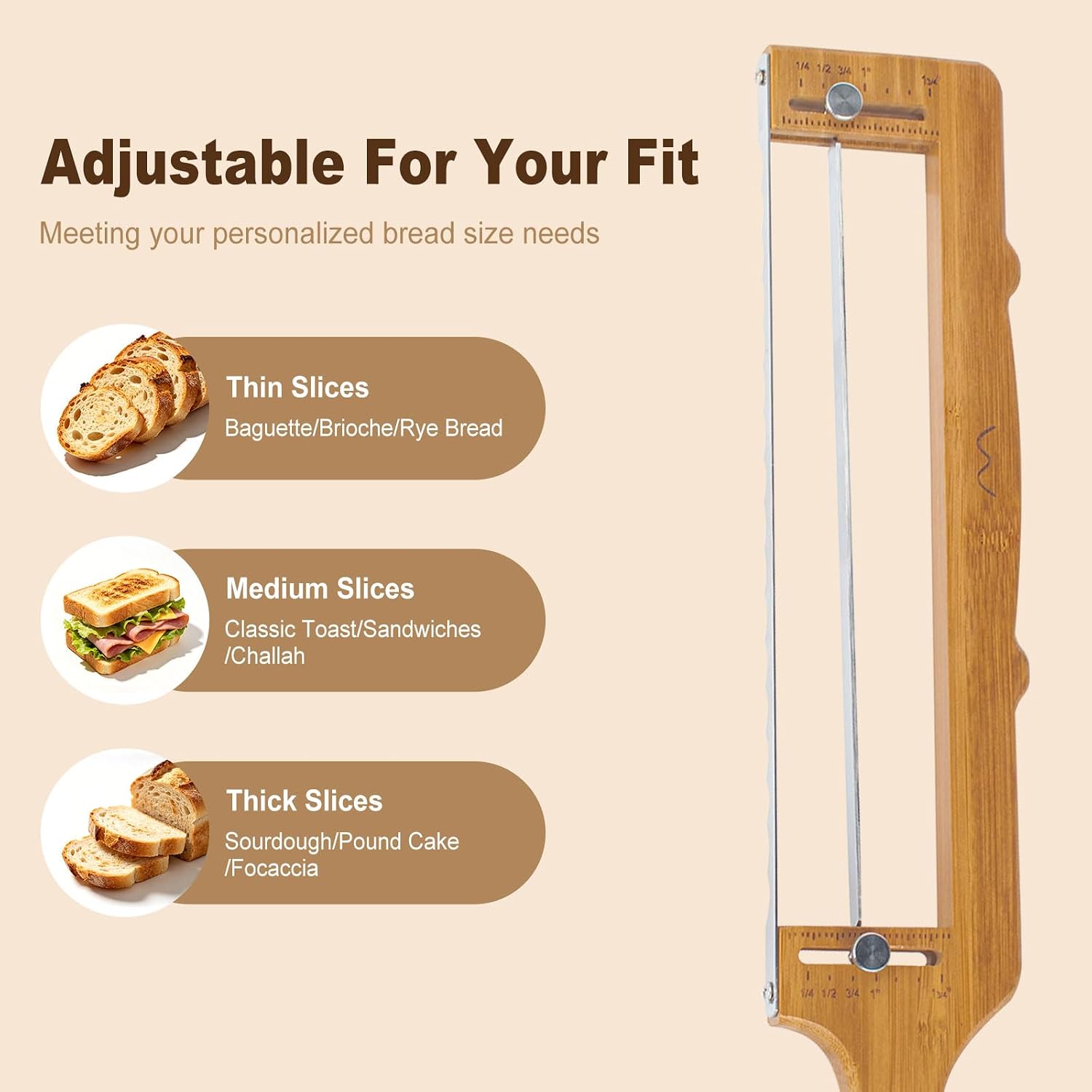 Adjustable Bread Slicer, Thickened Blade & Storage Bag for Baking