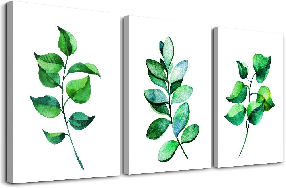 Green leaves plants Canvas wall art for bedroom bathroom wall decor for living room Watercolor painting Framed Canvas Prints office modern style Home Decoration mural kitchen posters wall painting