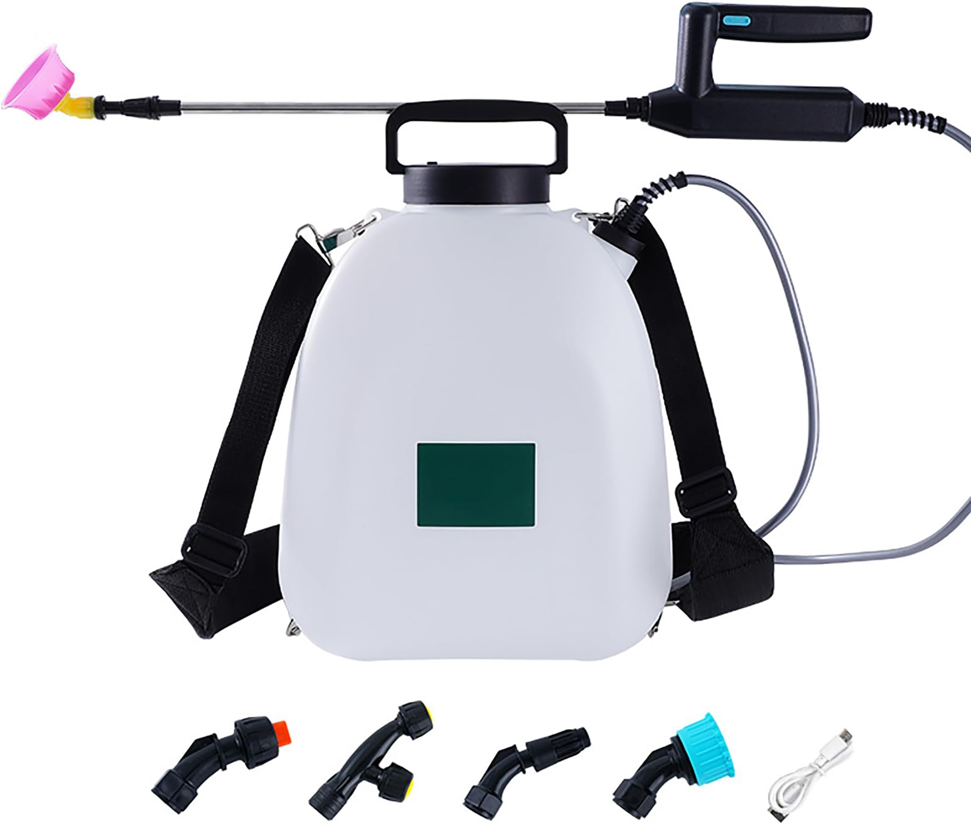 Battery Powered Backpack Sprayer, Electric Garden Sprayer with 4 Spray Nozzles, Adjustable Shrink Rod, Ideal for Yard and Lawn Care