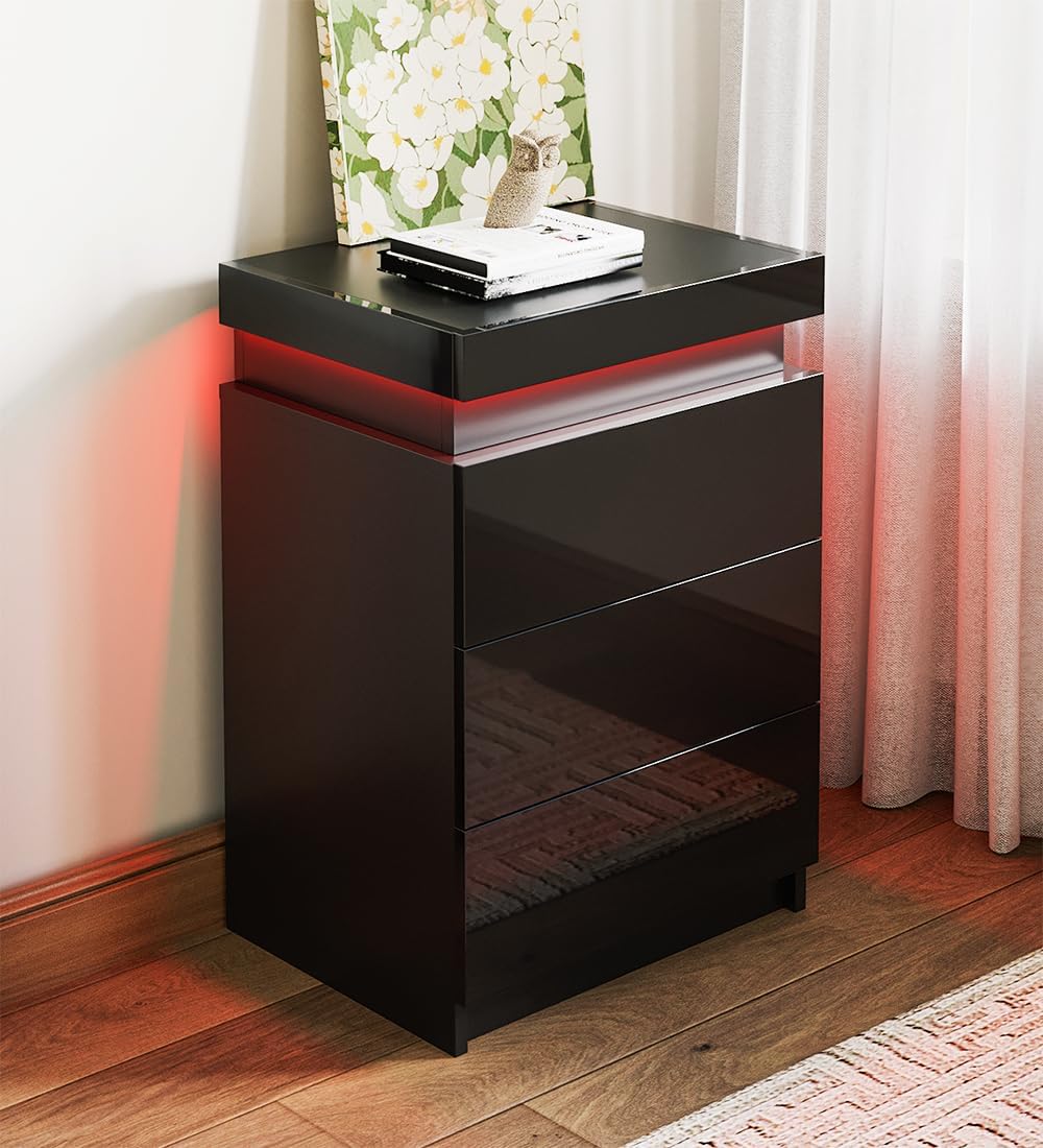 Amazon.com - Kennkari Bedside Table with LED Light, Side Table with ...