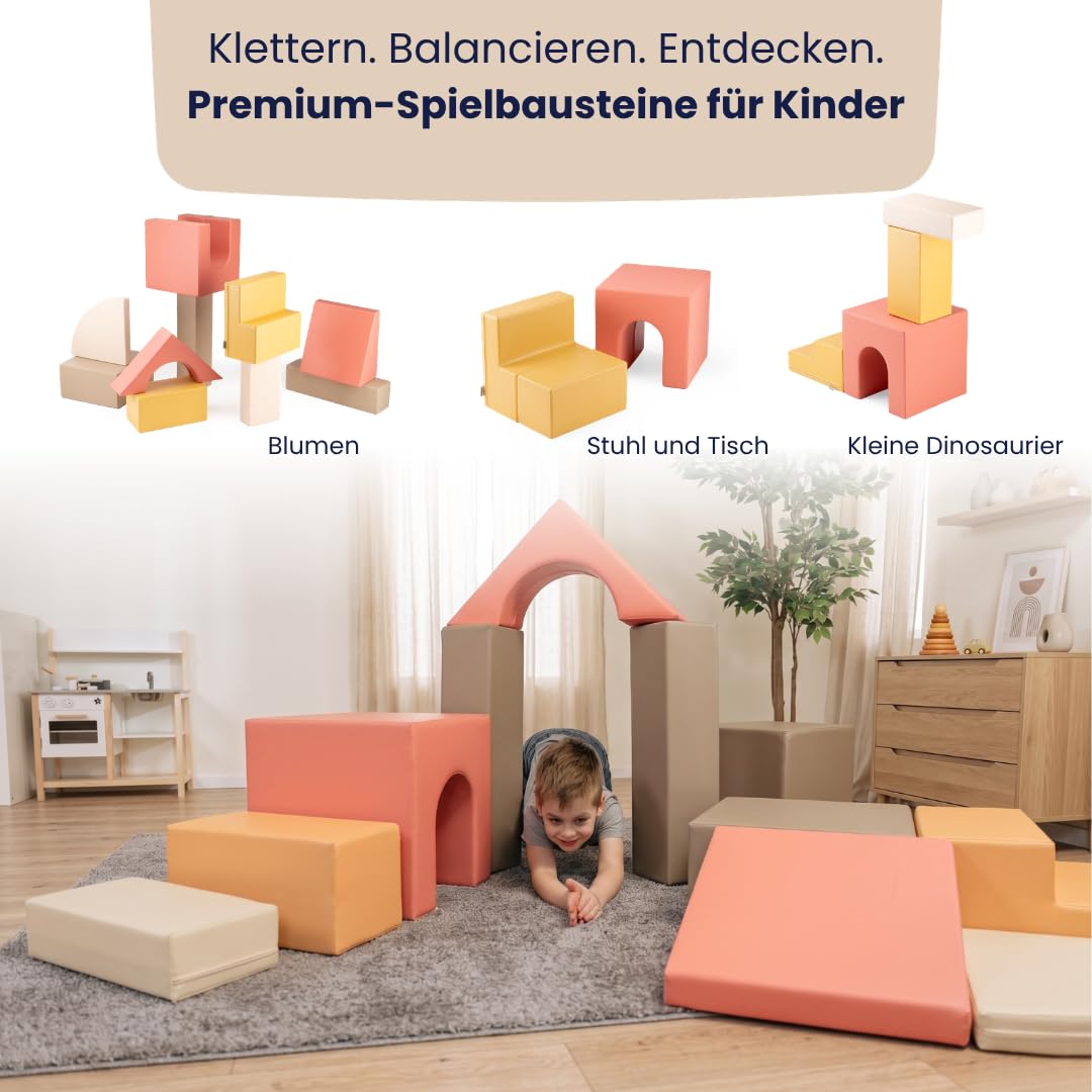 IGLU SOFT PLAY Baby Gym 10-teiliges Kletterset (Pastel Autumn) | Firm Step Schaumstoff | Veganes Leder | CE-zertifiziert | Fördert Motorik & Kreativität | Leicht zu Reinigen | Leicht