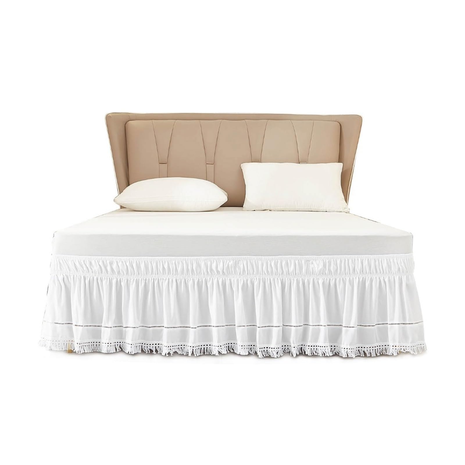 Faldón de Cama elástico Envolvente Práctica Falda de Cama elástica Blanca con Flecos, Colcha Volantes a Prueba Polvo, romántica for Cubrir Debajo la, Inn(60Inx80In)