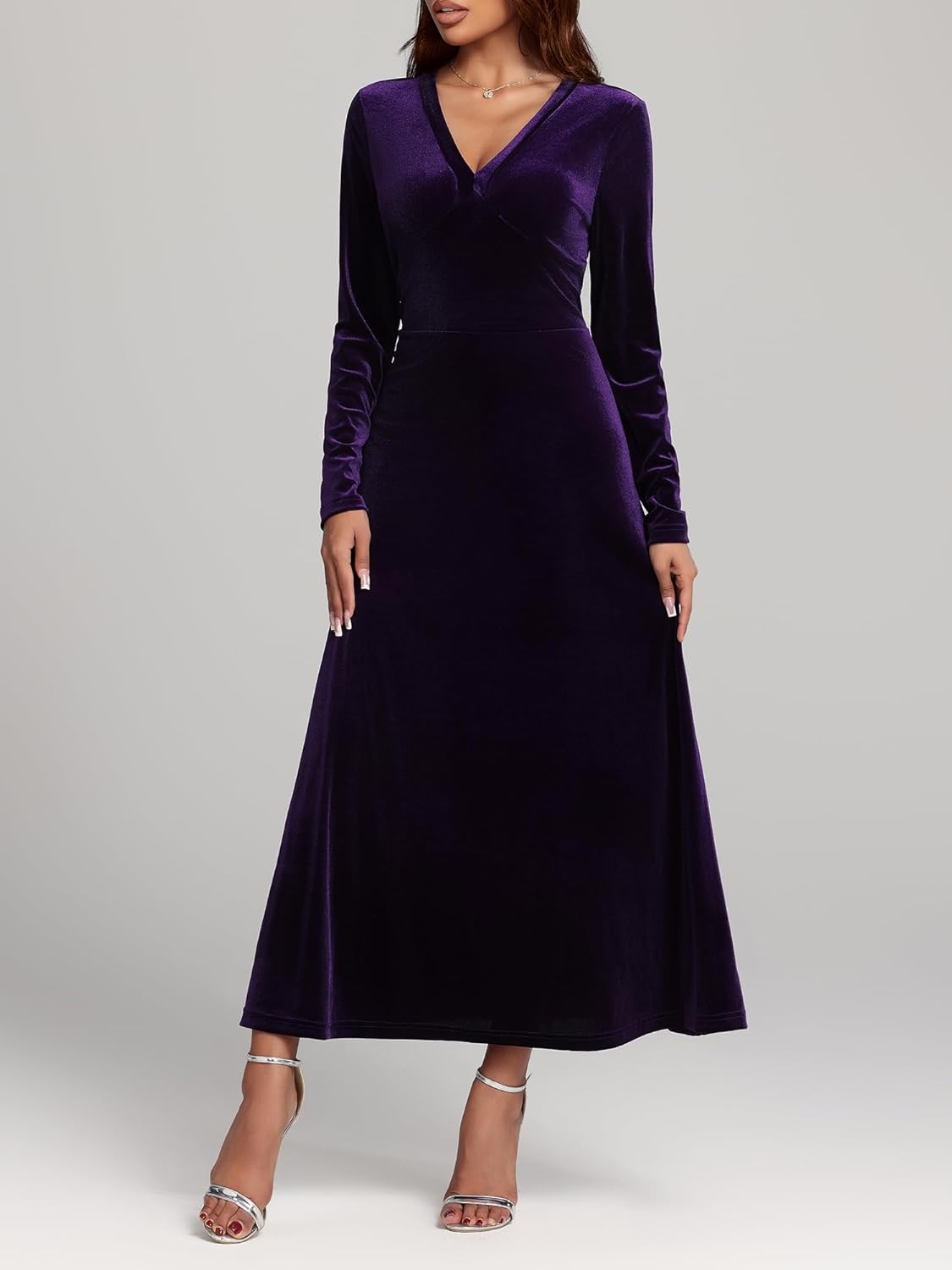 Women Velvet Maxi Dress Long Sleeve - Image 4