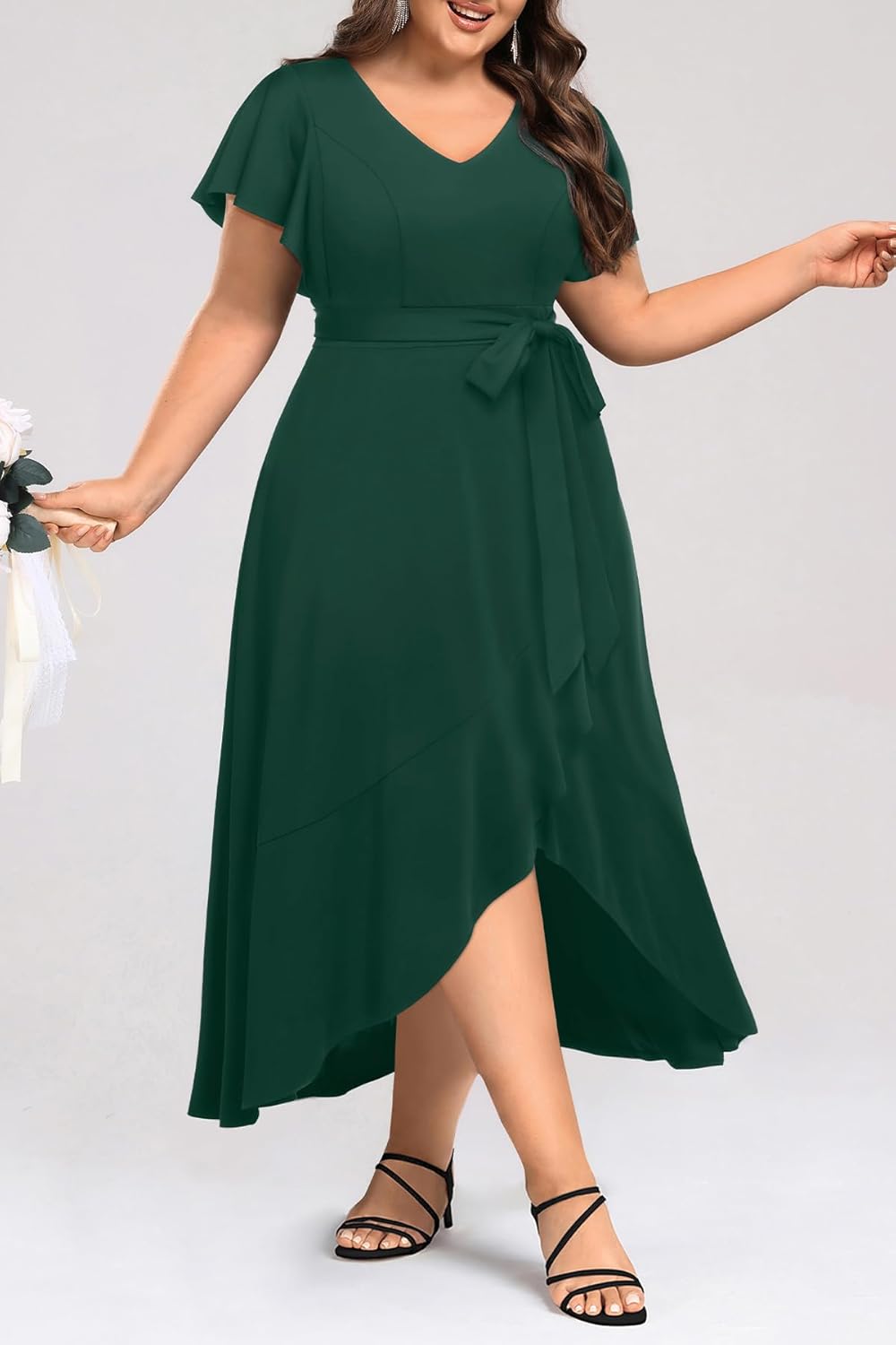 Women Plus Size Wedding Guest Dress - Formal Cocktail Split Ruffle V Neck High Low Party Long Maxi Dresses 2025 - Image 3