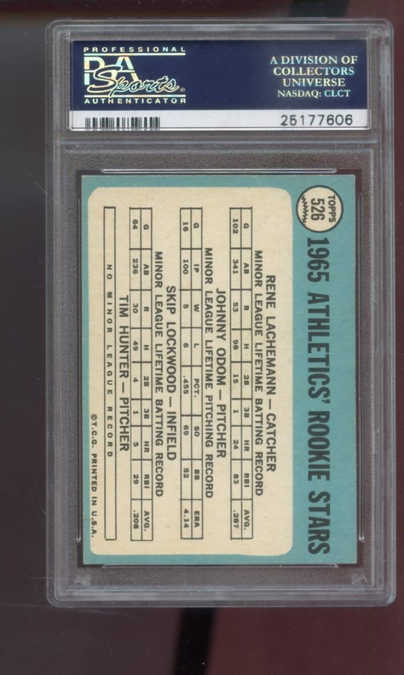 1965 Topps #526 Athletics Rookie Stars Jim Hunter Rene Lachemann Johnny John Odom Skip Lockwood RC PSA 6 Graded Baseball Card