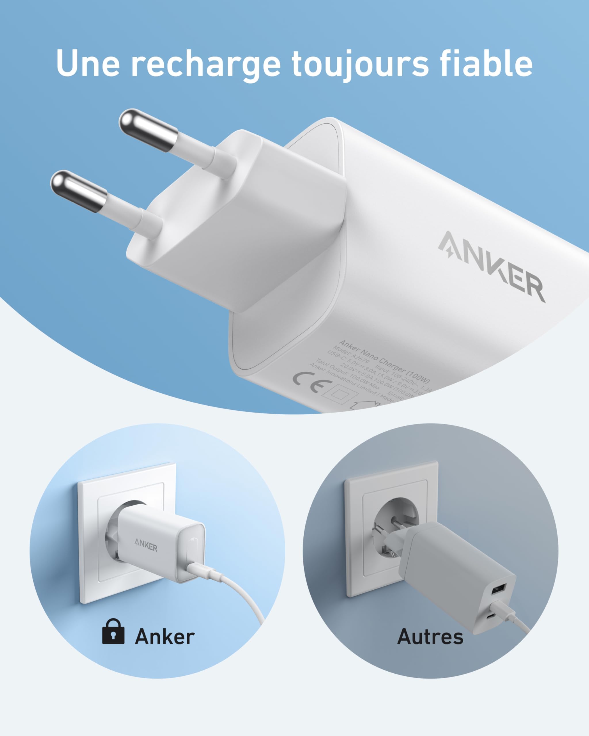 Anker Nano Chargeur USB C Nano 100W (Câble USB C de 1,8 m Inclus)