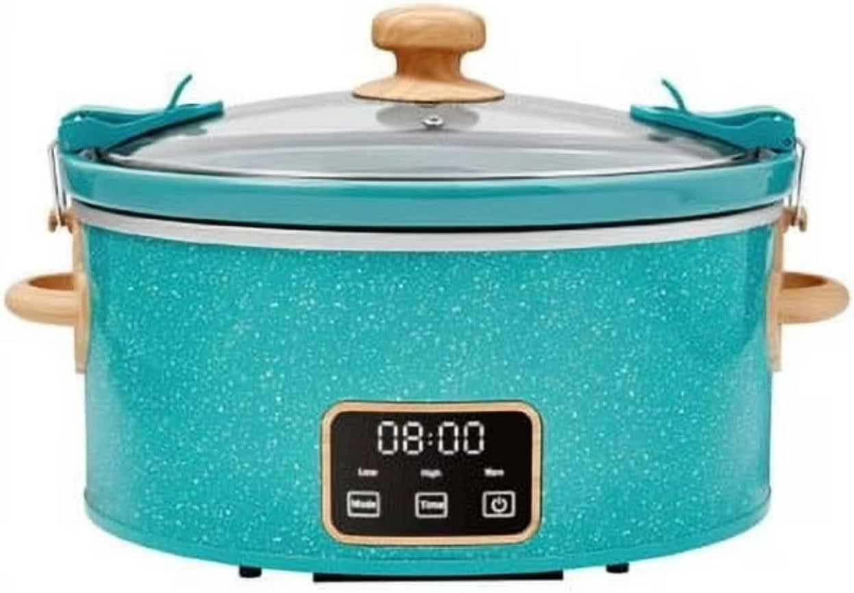 P. W 6-Quart Digital Slow Cooker with Locking Lid, Teal Speckle – Programmable Family-Size Crock Pot