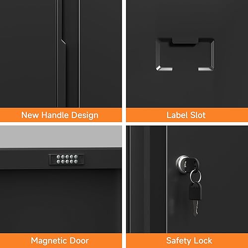 Miniatura 4 de Coolsun Armario de almacenamiento de metal con 2 puertas y 4 estantes ajustables, gabinete con cerradura de 71 pulgadas, armario de herramientas