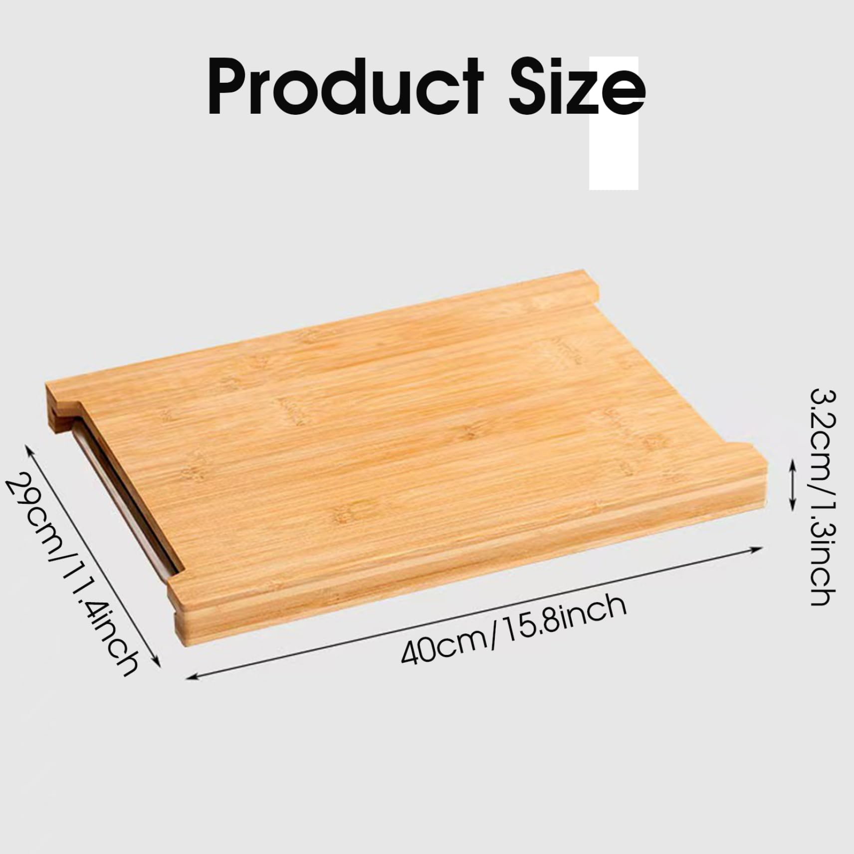 Tabla de cortar de bambú natural con bandeja deslizante antideslizante, práctica herramienta de cocina para cortar, cortar y tallar, ecológica y de diseño