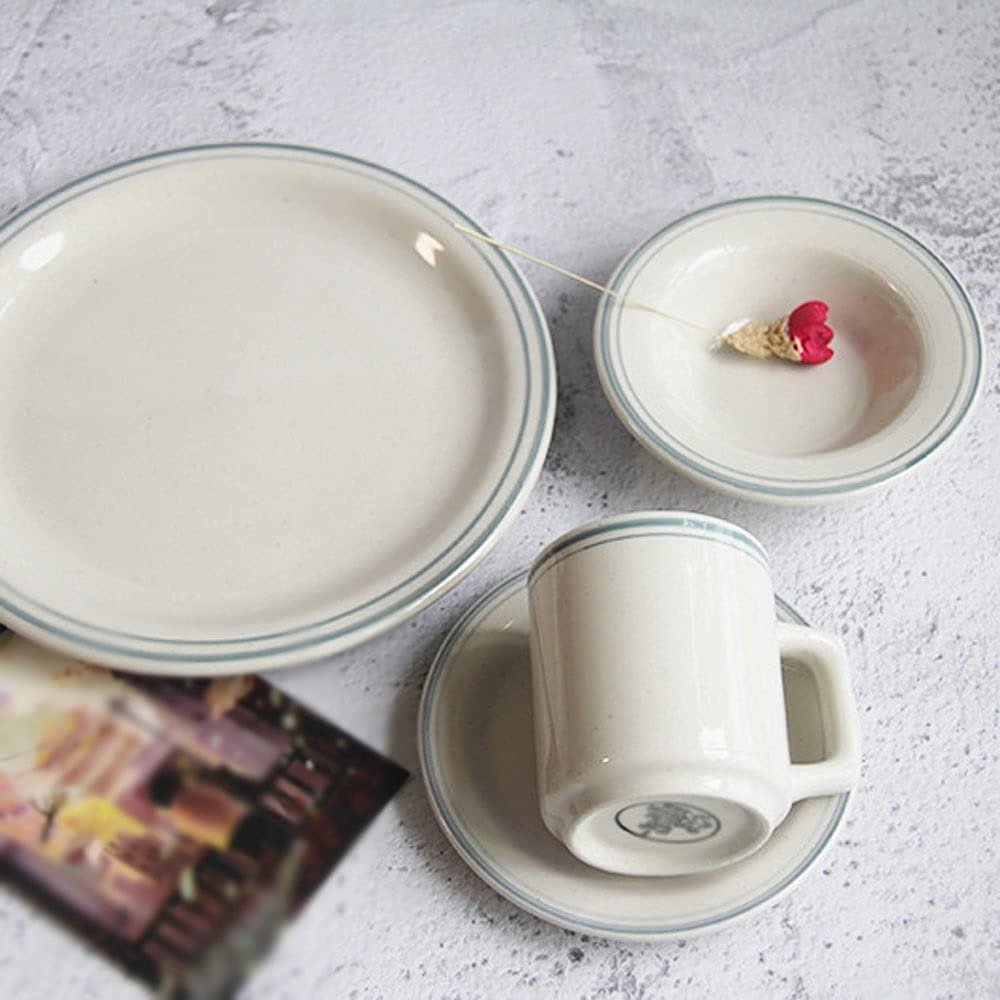 Assiettes à dîner en céramique avec lignes bleues pouvant être utilisées comme cuisine et restaurant, matériau en céramique, simple à nettoyer