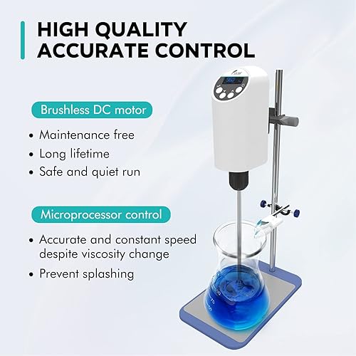 Miniatura 6 de LAB FISH Mezclador digital de laboratorio agitador eléctrico de laboratorio Varilla de agitación y soporte de acero inoxidable Velocidad ajustable