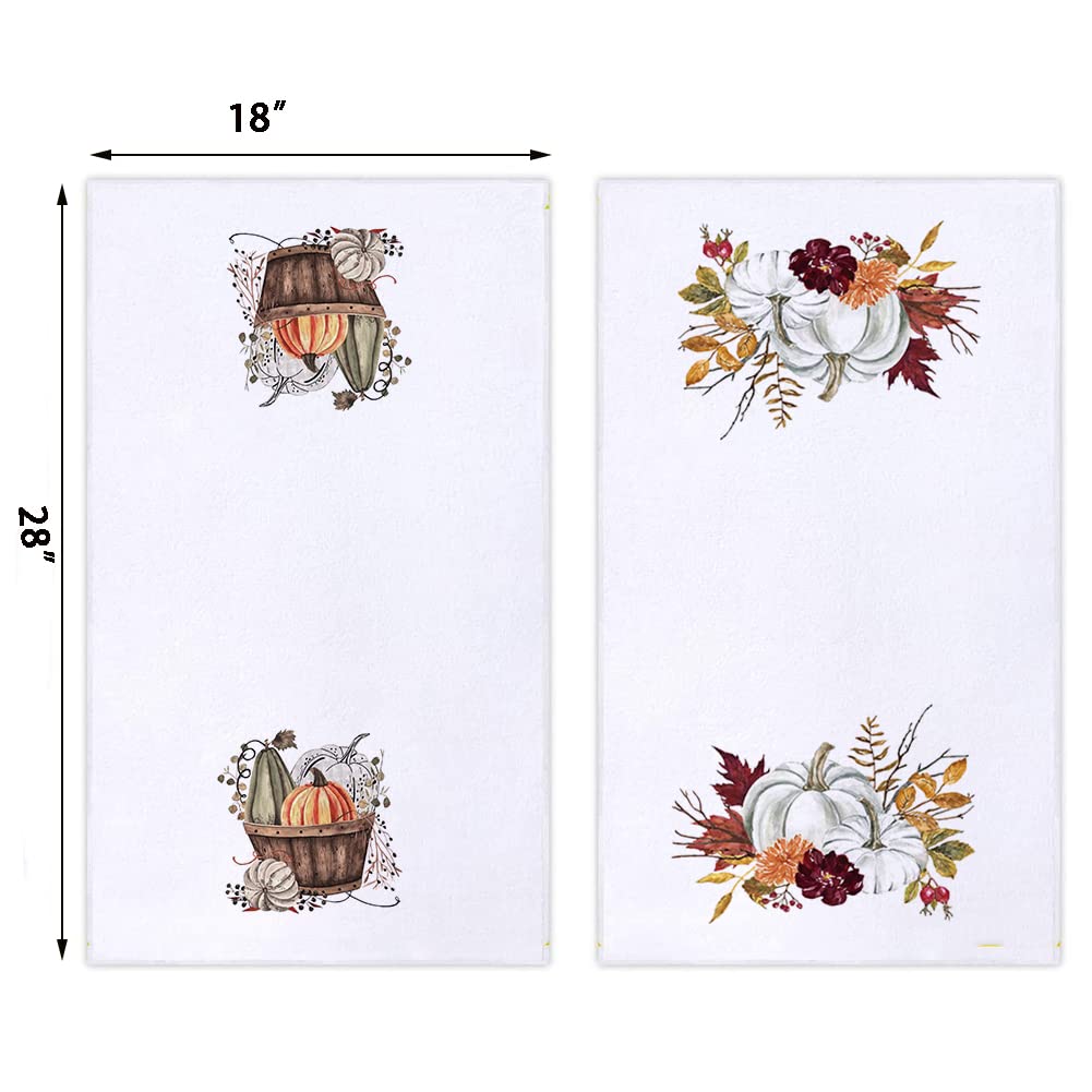 Secarond Fall Pumpkin Leaves Kitchen Dish Towel 18 x 28 Inch Set of 2, Autumn Rustic Harvest Thanksgiving Holiday Tea Towels Dish Cloth for Cooking Baking