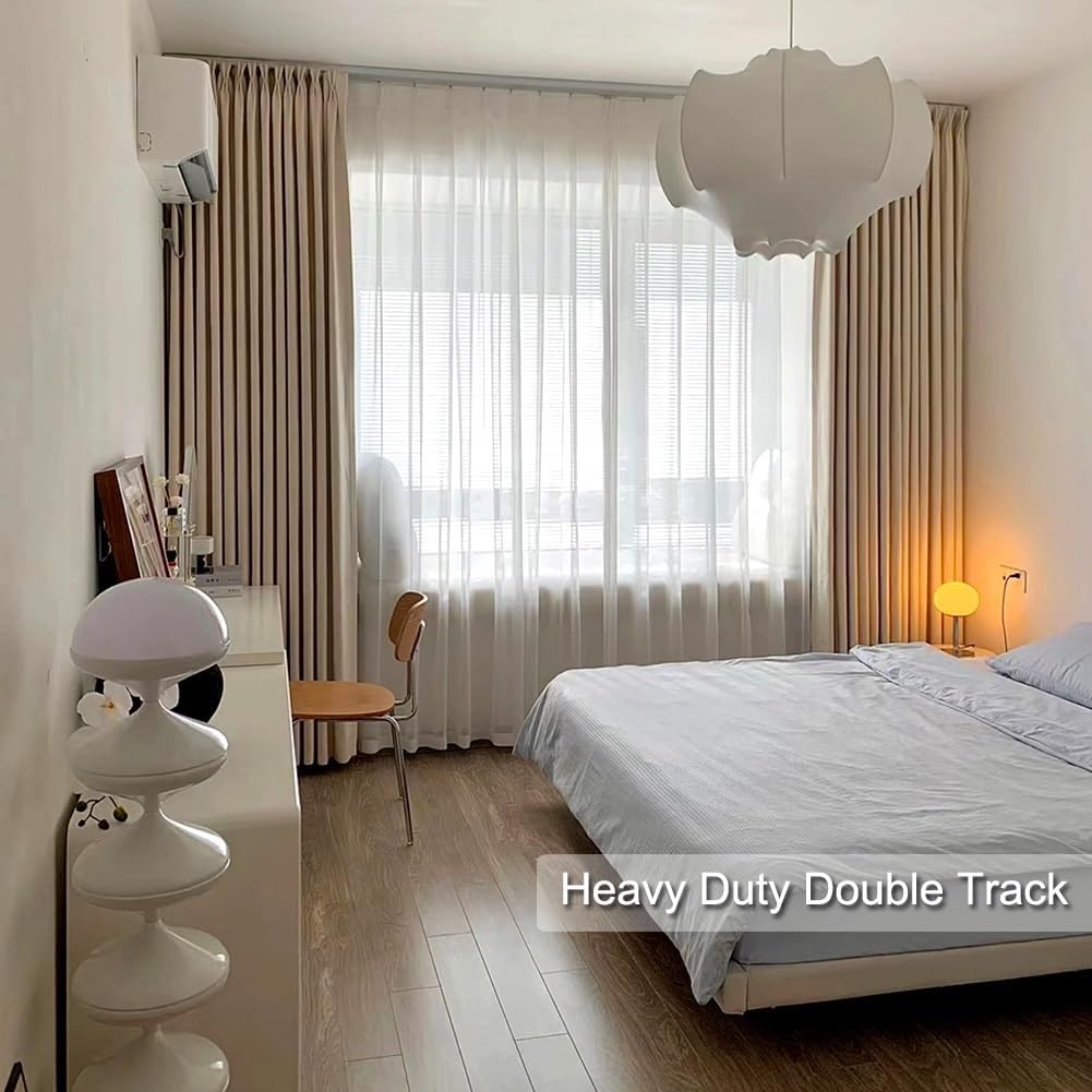 Double Row Pulley Curtain Track - Aluminum Ceiling Mount Drapery Rails, 180-500cm, Champagne Color, Perfect for Living Room, Bedroom, Room Divider, Stylish Home Décor.
