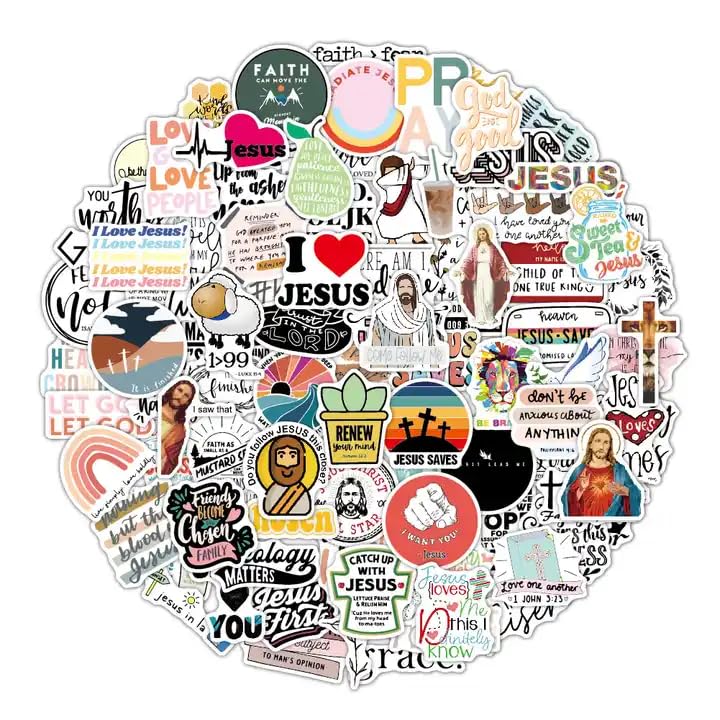 100Pcs Bible Jesuss motivational Letter Stickers for Notebook water bottle Laptop Skateboard Luggage Inspire christian Stickers