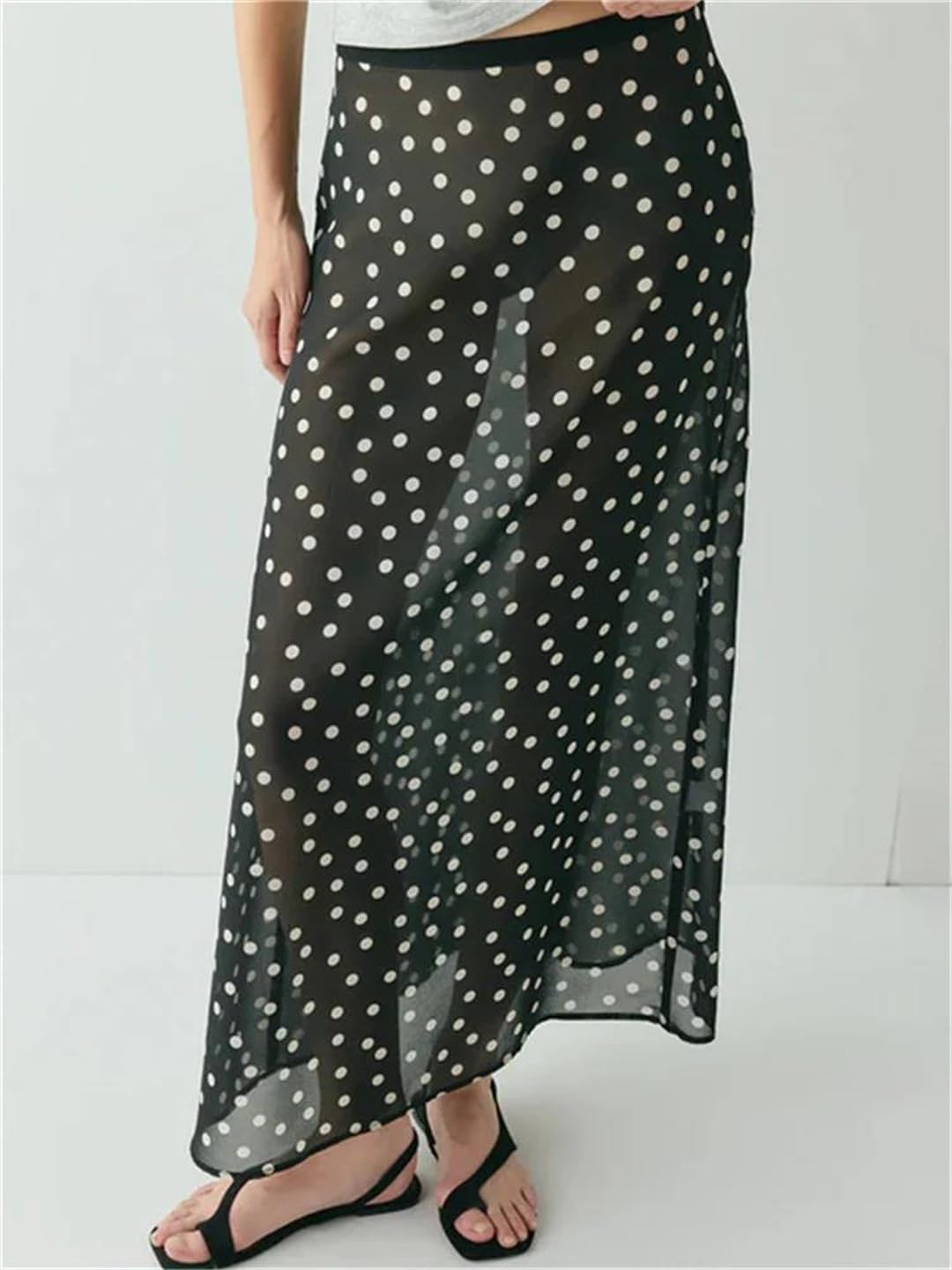 Women Contrast Long Skirt See Through Design High Waist Patchwork Loose Cut Suitable for Commute Daily Wear