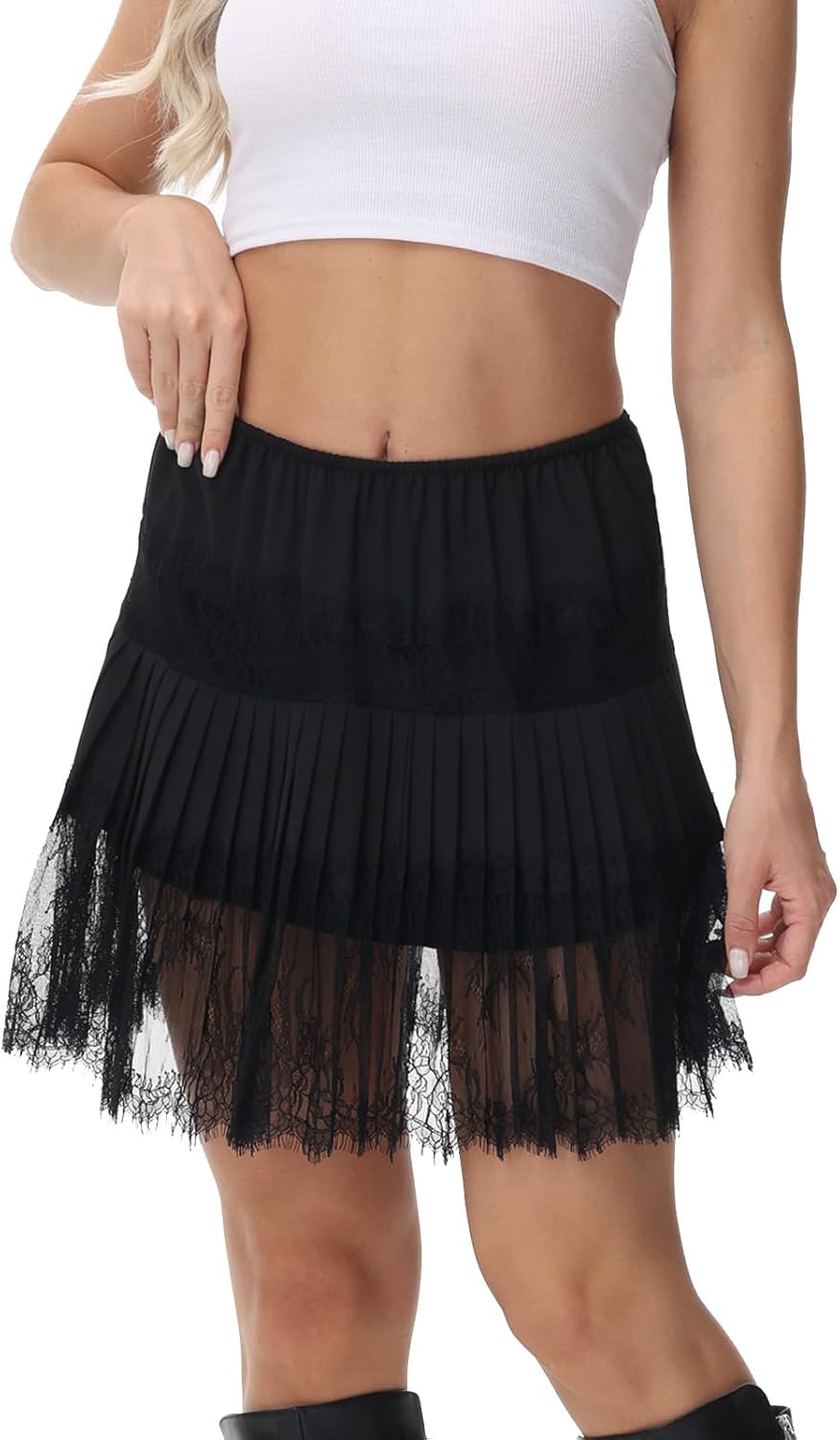 Lace Shirt Extender for Women Plus Size Underskirt Elastic Waist Half Slip Mini Skirts - Image 5
