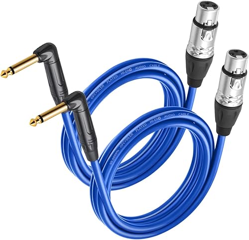 HUALEU 2Pack XLR Female to 1/4 TS Right Angle,6.35mm Mono 1/4 TS Right Angle to 3Pin XLR Female Audio Cable,20AWG 6N OFC+Silver Plated HI-END Audio Cable-6Feet