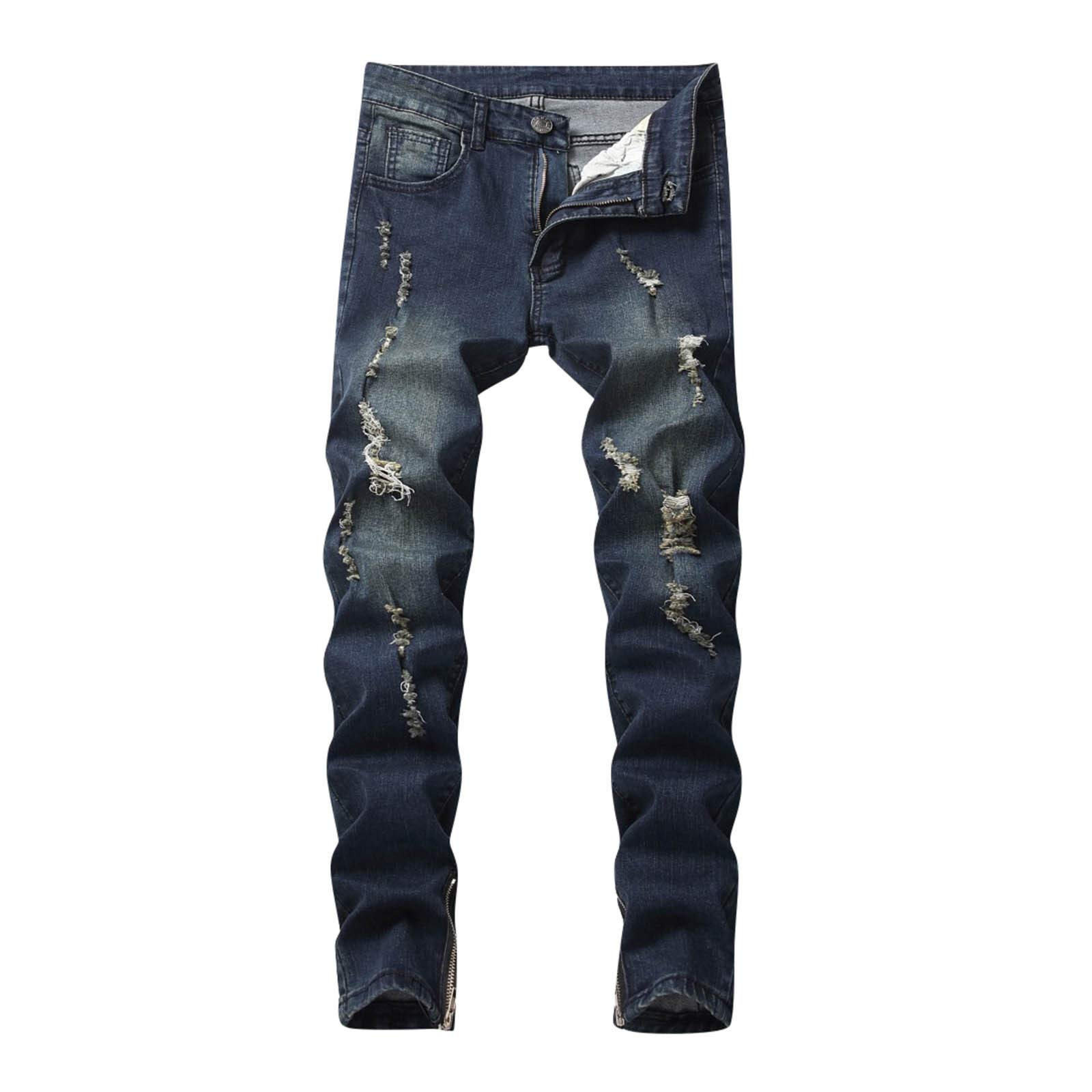 MILAX Jeans skinny da uomo Destroyed Ripped strappati, slim fit, stretch stretch con cerniera alla caviglia strappata per jeans da uomo