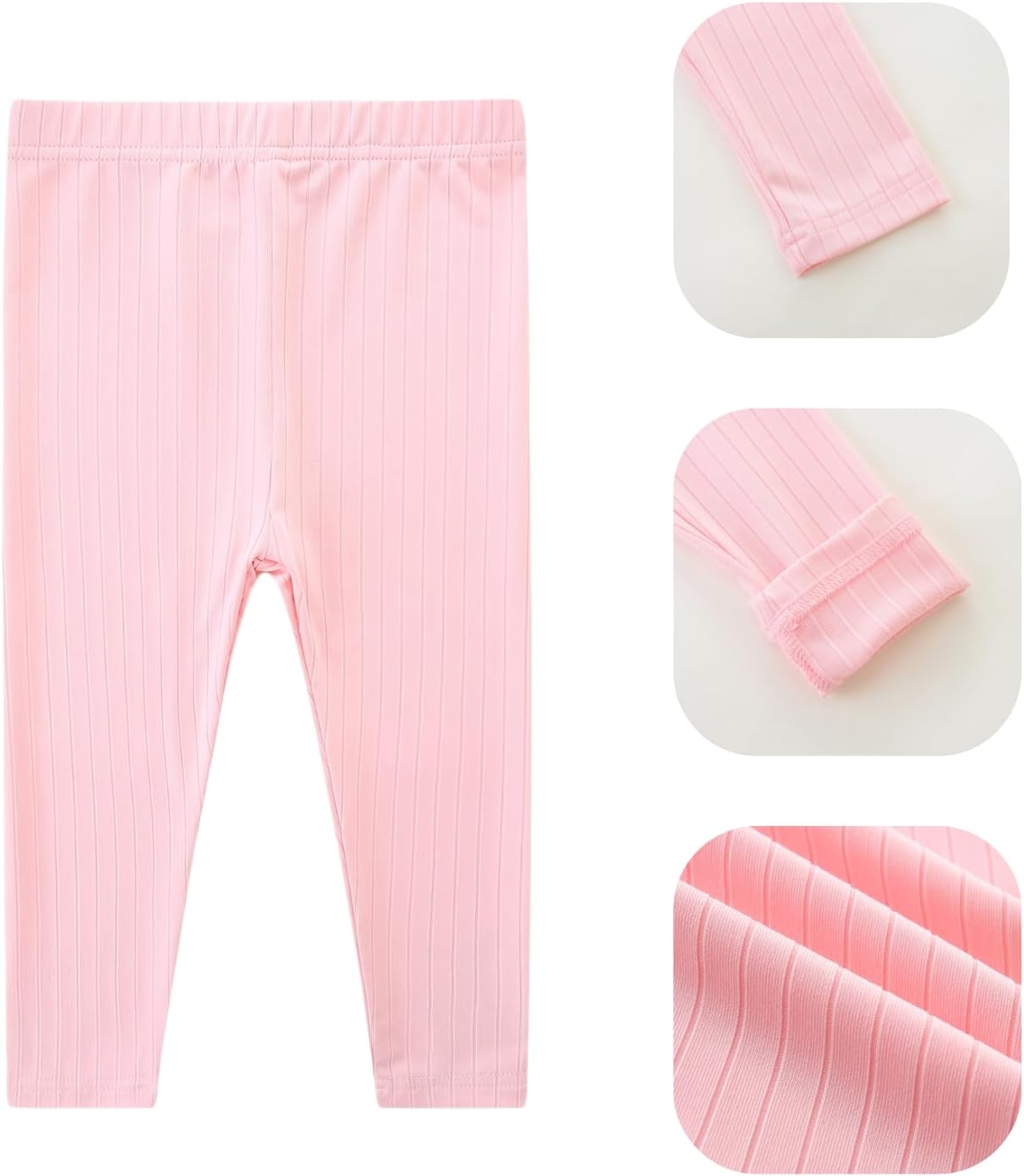 3 Pack Baby Girl Pants Set Solid Ribbed Toddler Girls Leggings for Infant Stretchy Fall Clothes - Image 3