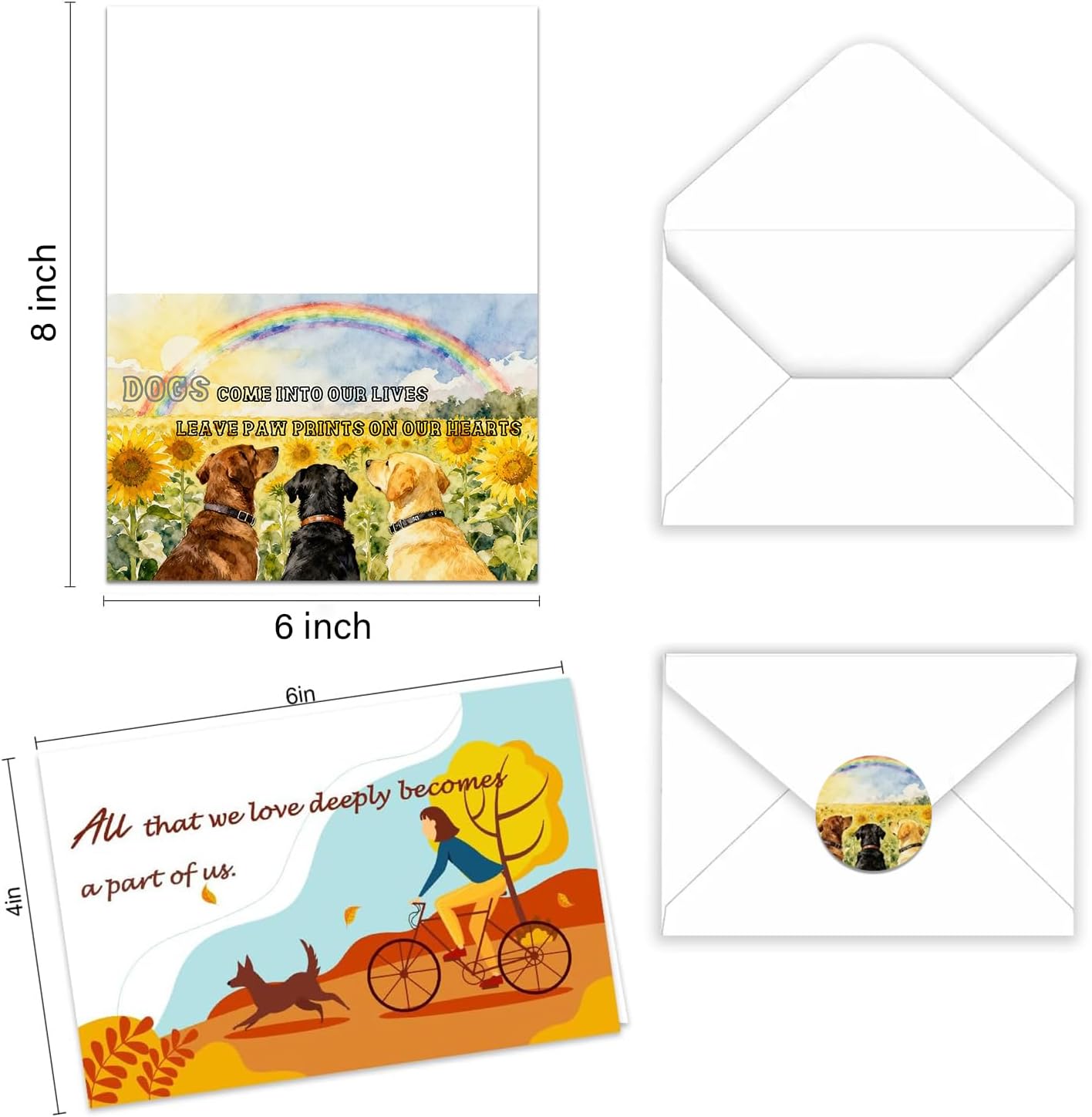 150 Pcs Pet Sympathy Cards with Envelopes and Stickers,10 designs 6 x 8 inch for Loss of Pet Dog and Cat with Paw & Heart Loss of Dog Condolence Cards Bulk Pets Bereavement Gifts with Heartfelt Healing Message Design with Printed Message Inside (For dogs and cats) - Image 2