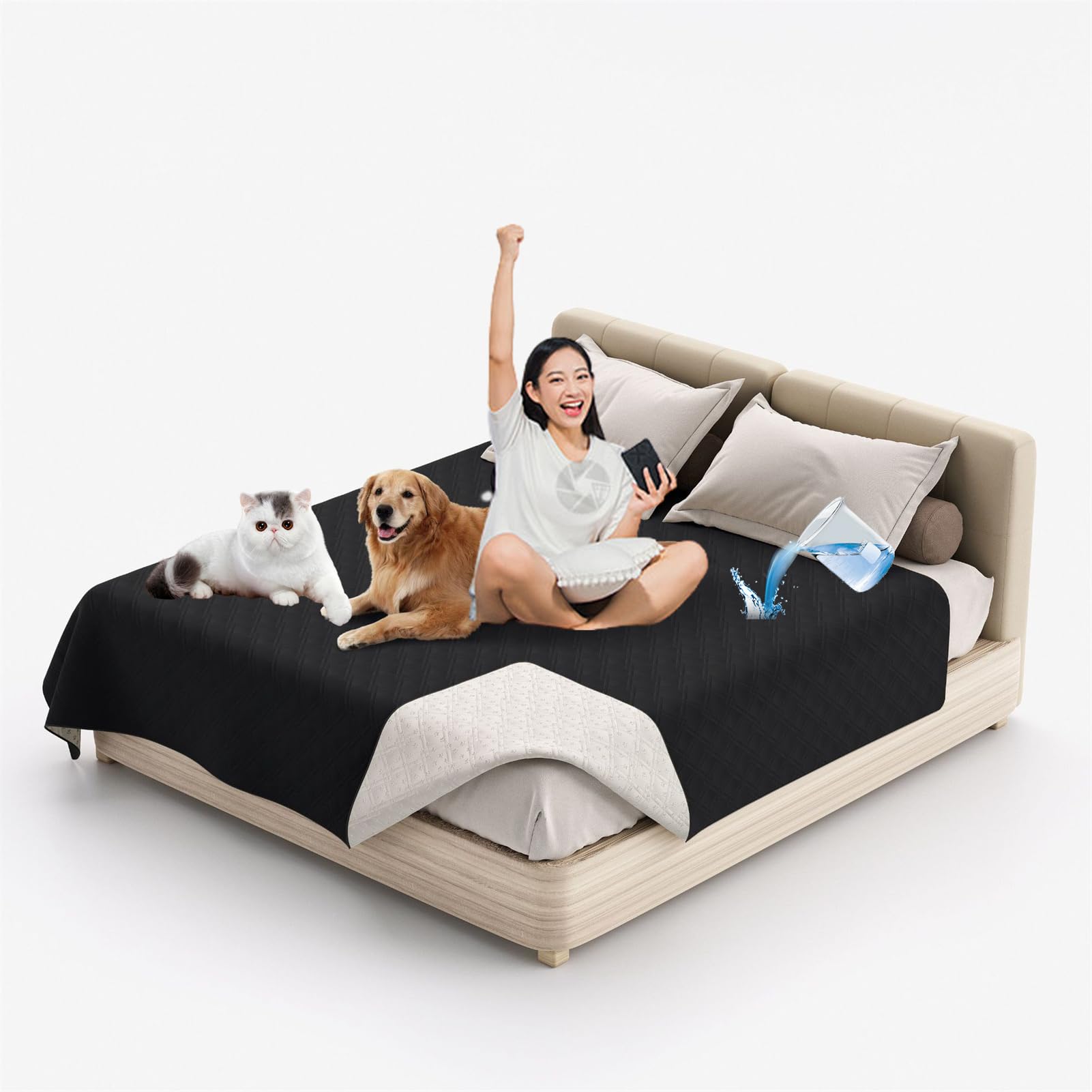 Waterproof Blanket Dog Bed Cover Non Slip Large Sofa Cover Incontinence Mattress Protectors Puppy Blankets Anti Scratches Dirty for Bed Sofa Furniture (208 x 208 cm/82 x 82 in,Black) — image 1