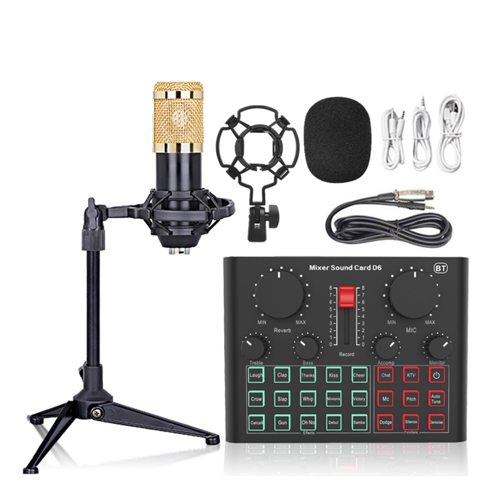 Kit scheda audio BM800 Microfono professionale a condensatore Bluetooth Scheda audio wireless con luce di riempimento ad anello Staffa a sbalzo Configurazione studio streaming live per la registr