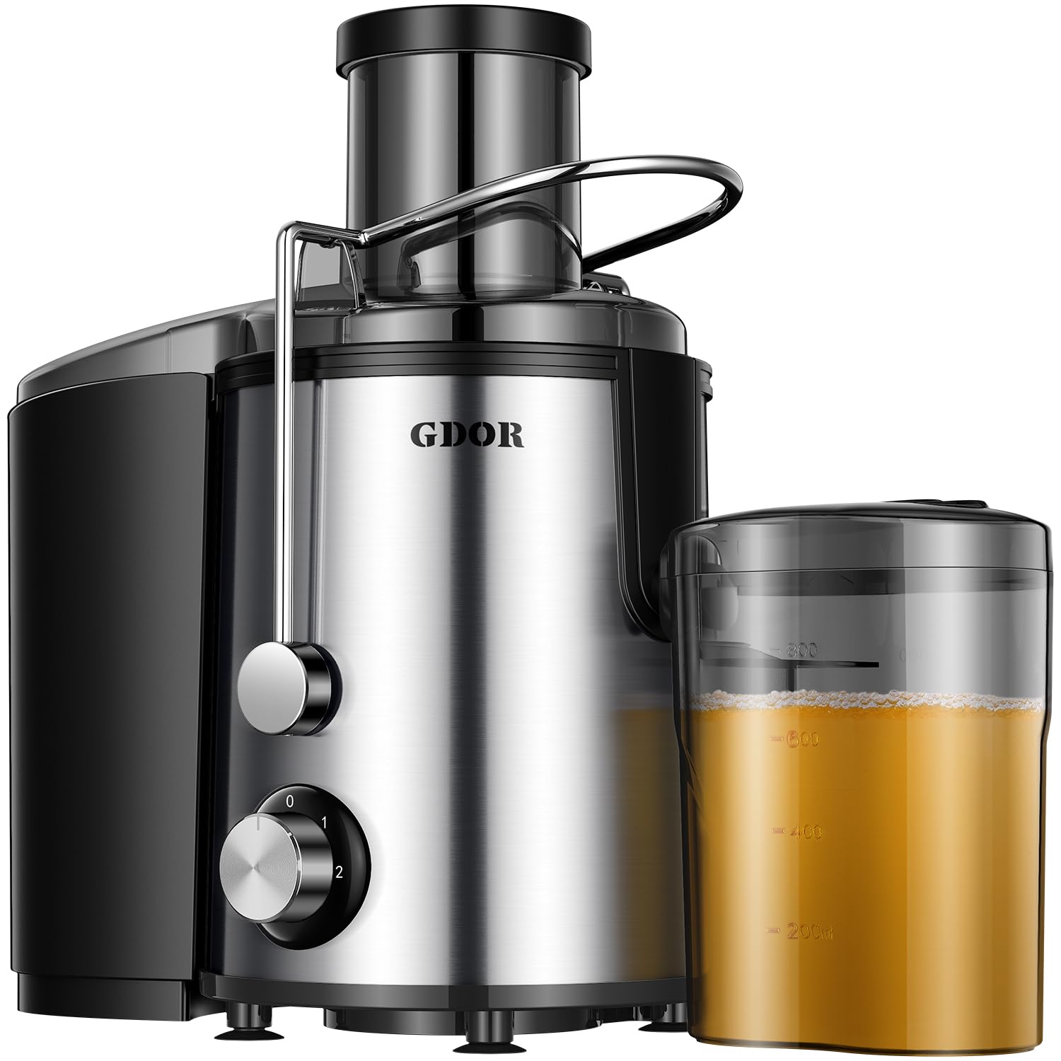 GDOR 800 W Entsafter aus Edelstahl, 76 mm, großer Mund, 3 Geschwindigkeitsstufen, Zentrifugalentsafter, leicht zu reinigen mit Bürste, BPA-frei