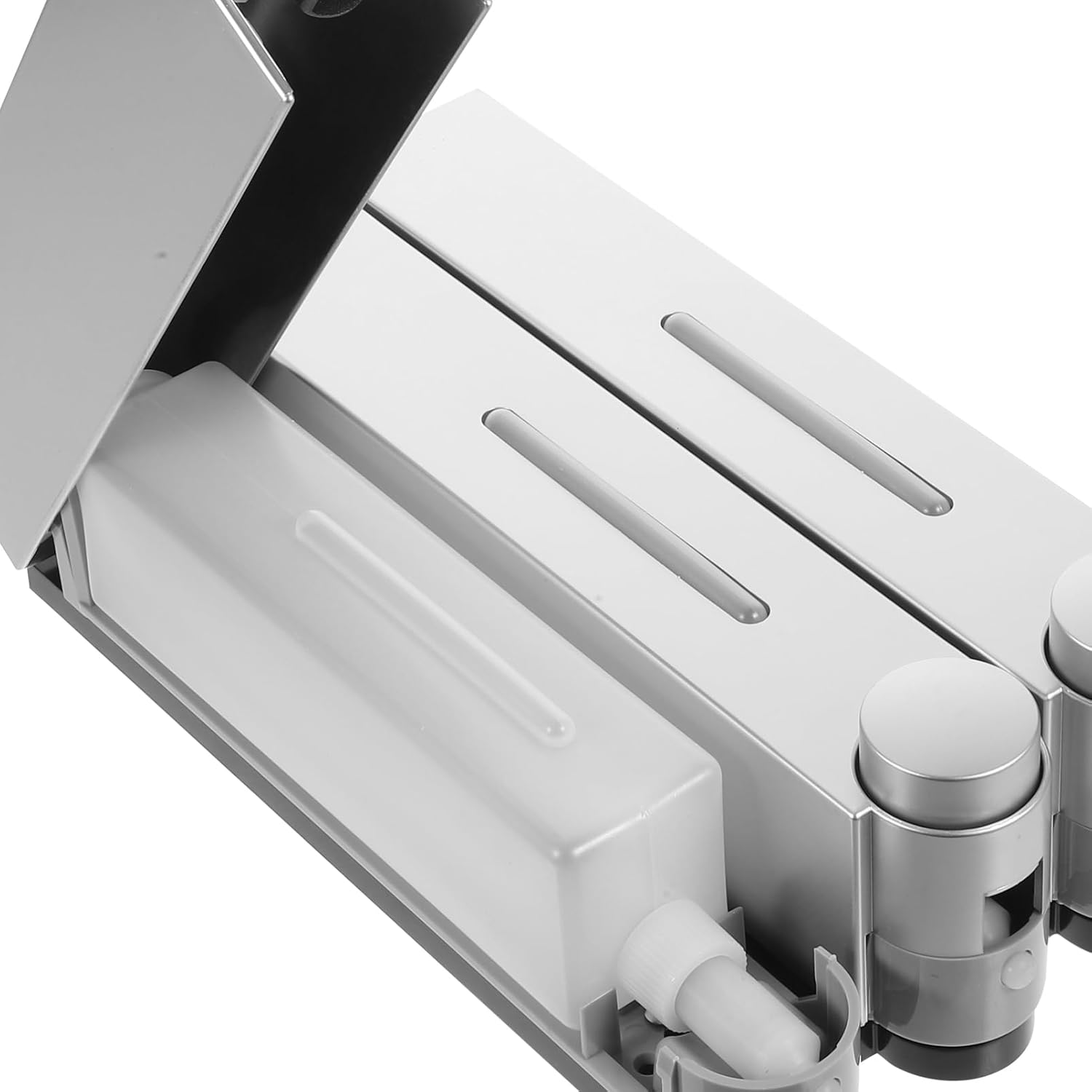 Mobestech 3-Chamber Wall Mounted Soap Dispenser Silver Manual Body Wash and Shampoo Dispenser for Bathroom Refillable Shower Organizer Detachable Pump