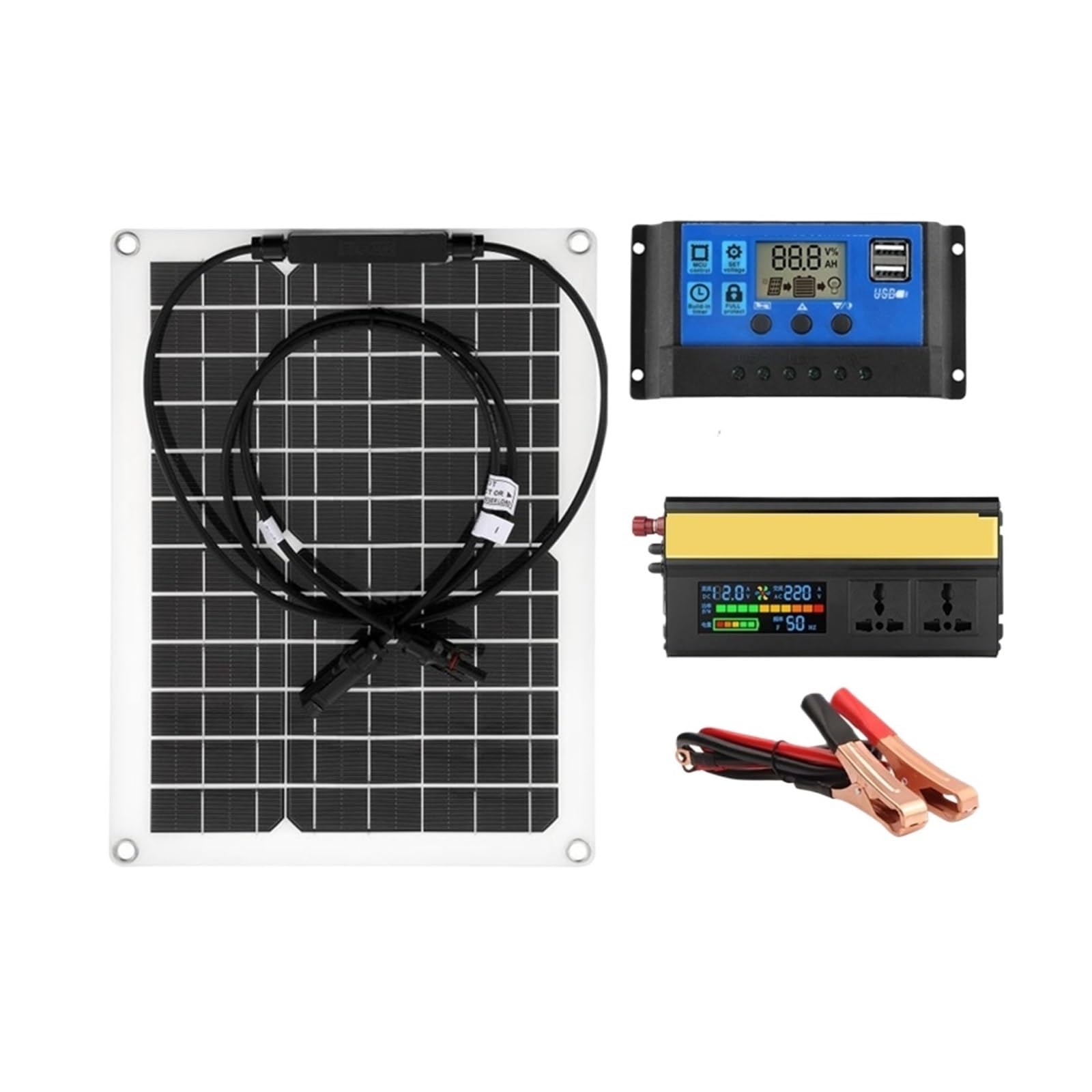 Solarstromanlage for Wechselrichter-Kit, Solarpanel-Batterieladegerät mit Controller, Heimnetz, Camp-Telefon Einfache Installation(500W Inverter kit)