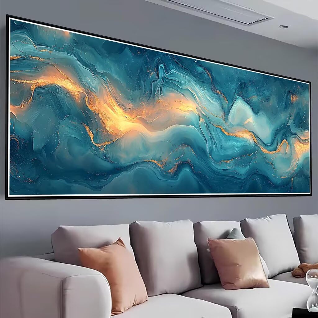 Blau Diamond Painting Groß XXL 250x100cm, Basteln Erwachsene Diamond Painting Set, 5D DIY Abstrakt Diamant Paintings Bilder Erwachsene, Diamond-painting Set mit Zubehör für Zimmer Deko Geschenke D-51