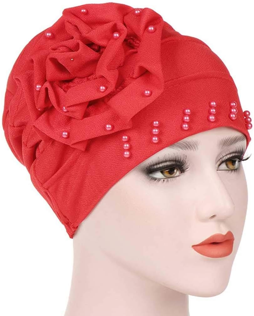 HBJWOV Women Ruffle Beaded Solid Scarf Cap Wrap Chemo Turban Ladies Bandanas Hair Accessories(Gray)