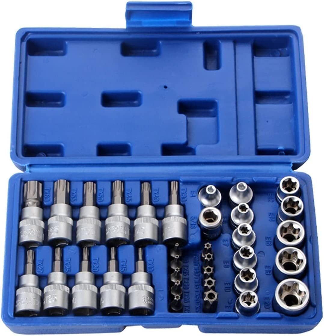 AASONS 34pcs Star E-Torx Sockets Bit Set Male Female E-torx Bits 3/8'' 5/16'' Drive Kit With Storage Box Multifunctional Sleeve Sockets